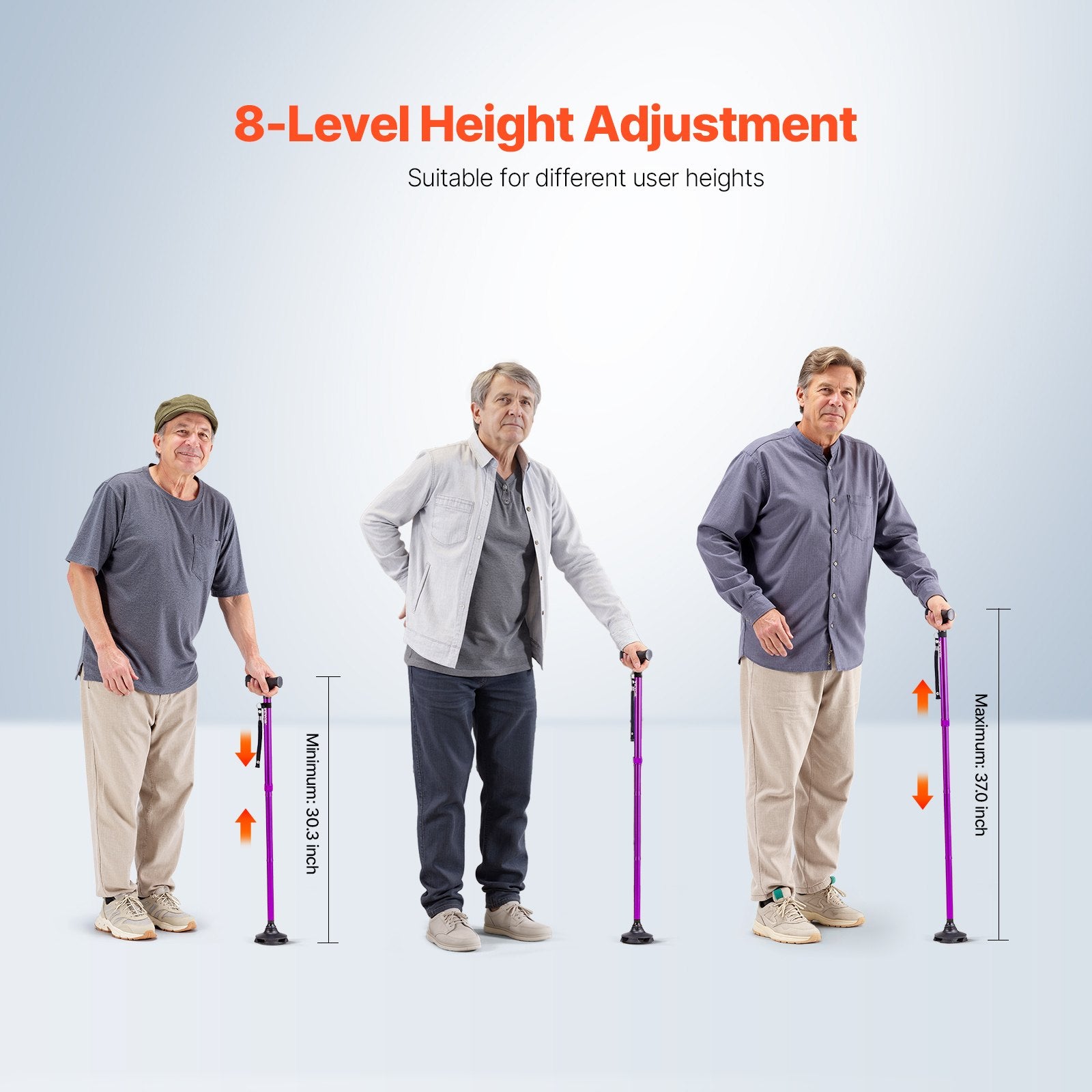 Gymnastics: VEVOR Walking Cane Folding Walking Stick 8-Level Height 4-Pronged Pivoting Base