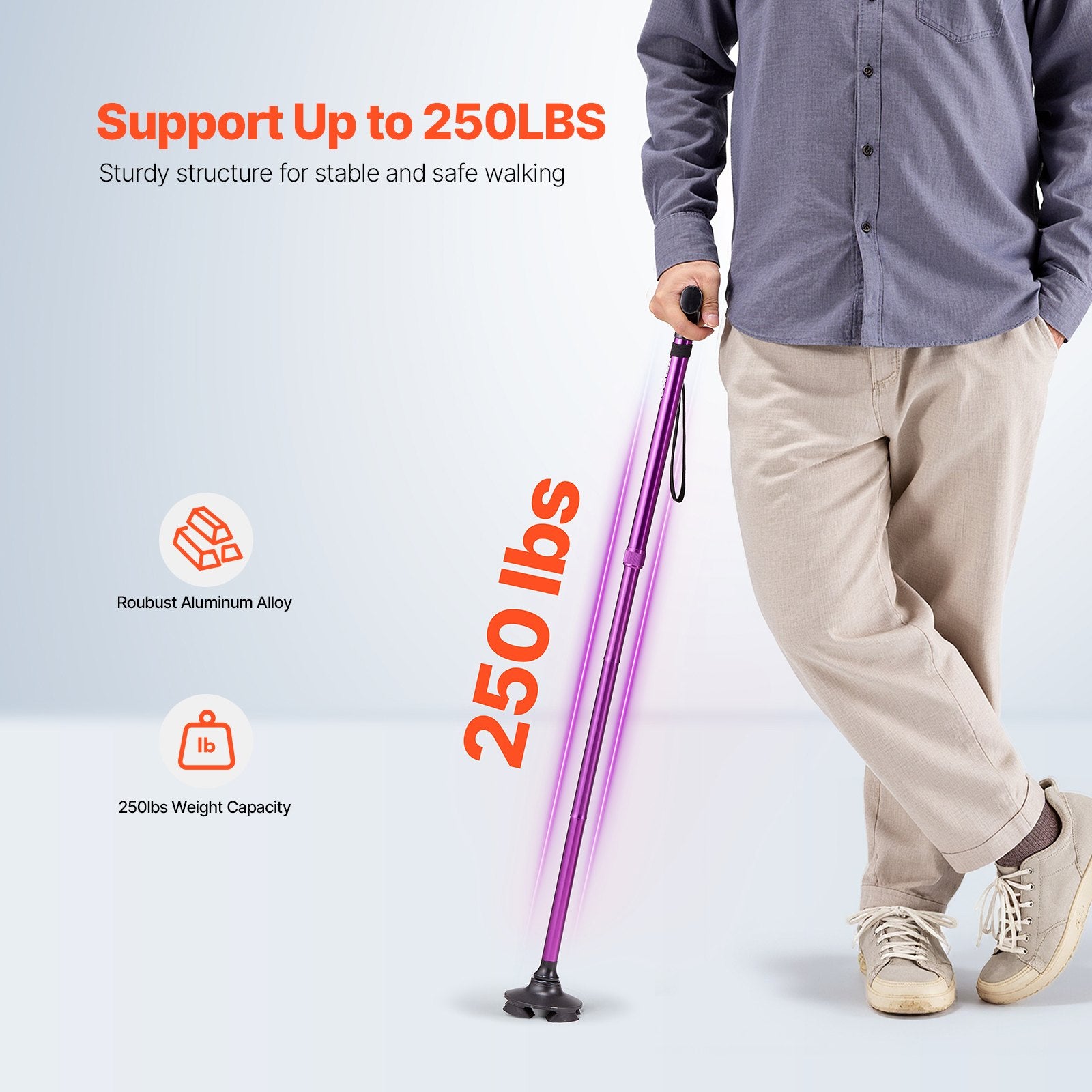 Gymnastics: VEVOR Walking Cane Folding Walking Stick 8-Level Height 4-Pronged Pivoting Base