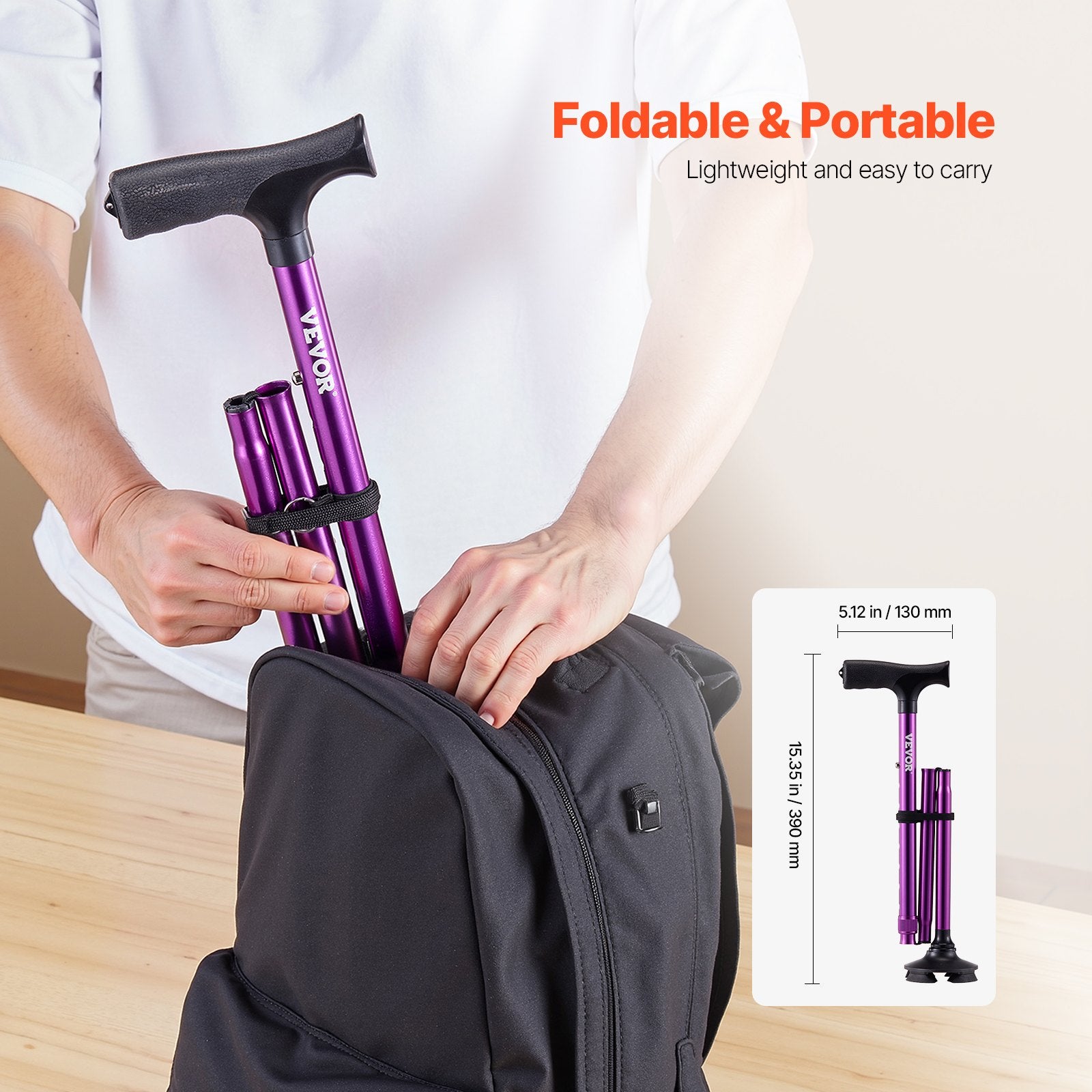 Gymnastics: VEVOR Walking Cane Folding Walking Stick 8-Level Height 4-Pronged Pivoting Base