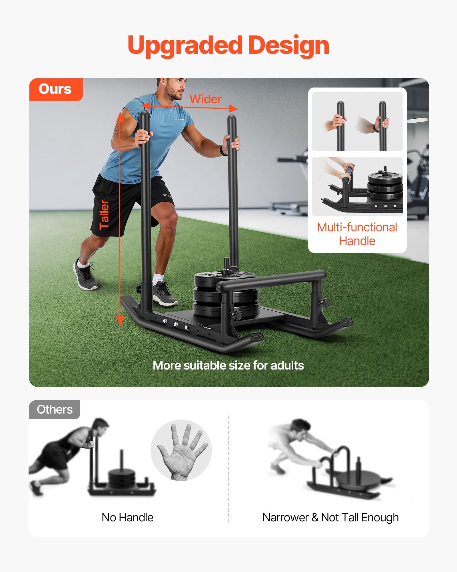Mobility & Accessibility: VEVOR Weight Sled, Steel Power Sled, Fitness Strength Training Sleds for Athletic Exercise Speed Improvement, Workout Fitness Equipment with Handle, Compatible with 25/51 mm Weight Plates, Black