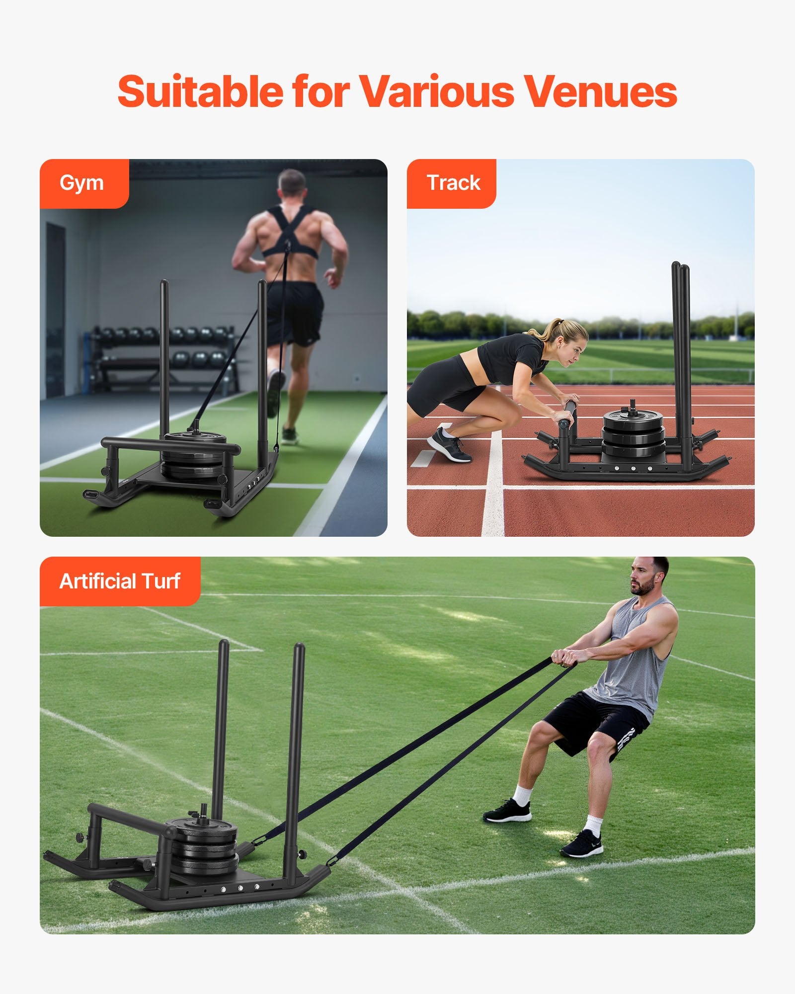 Mobility & Accessibility: VEVOR Weight Sled, Steel Power Sled, Fitness Strength Training Sleds for Athletic Exercise Speed Improvement, Workout Fitness Equipment with Handle, Compatible with 25/51 mm Weight Plates, Black
