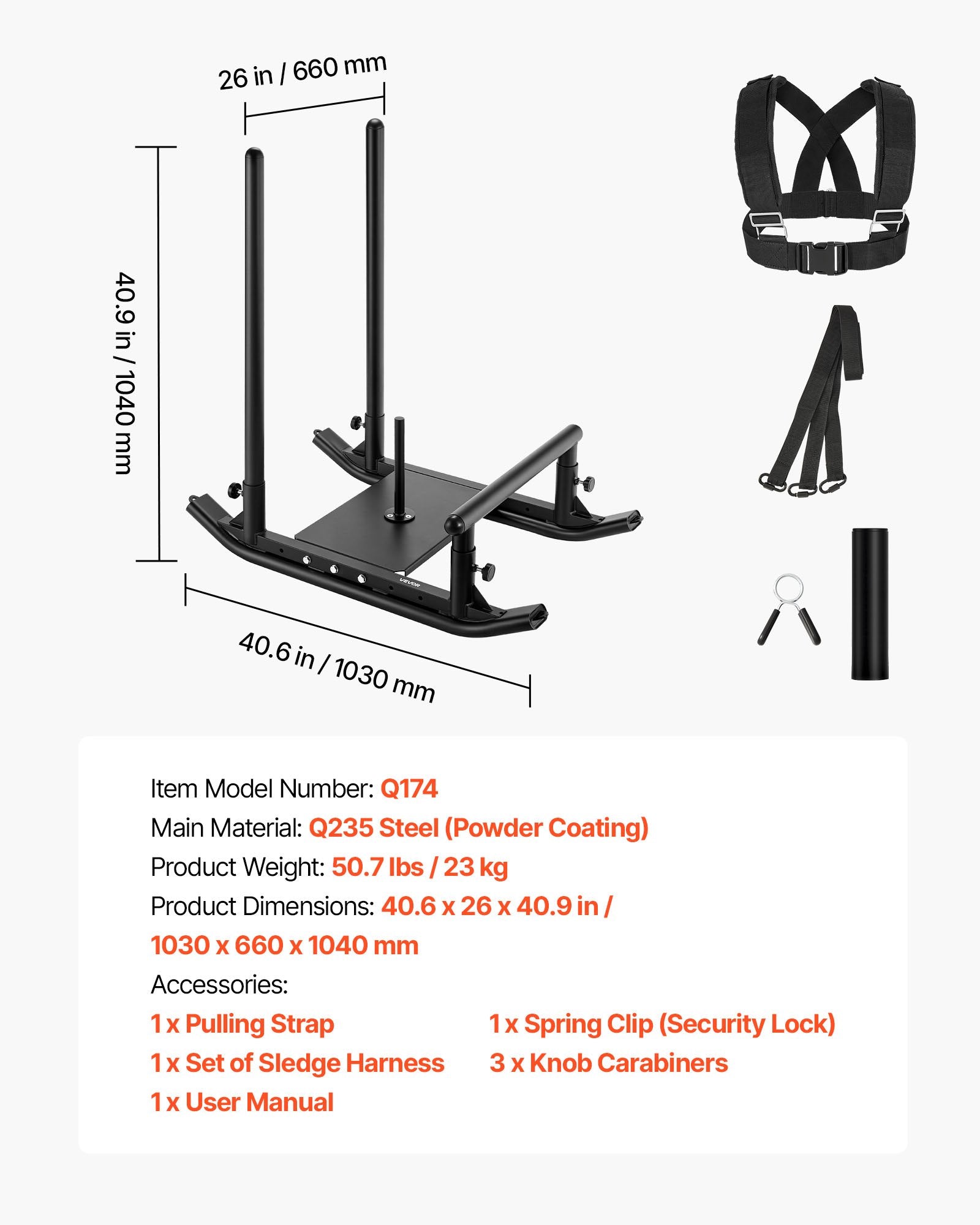 Mobility & Accessibility: VEVOR Weight Sled, Steel Power Sled, Fitness Strength Training Sleds for Athletic Exercise Speed Improvement, Workout Fitness Equipment with Handle, Compatible with 25/51 mm Weight Plates, Black