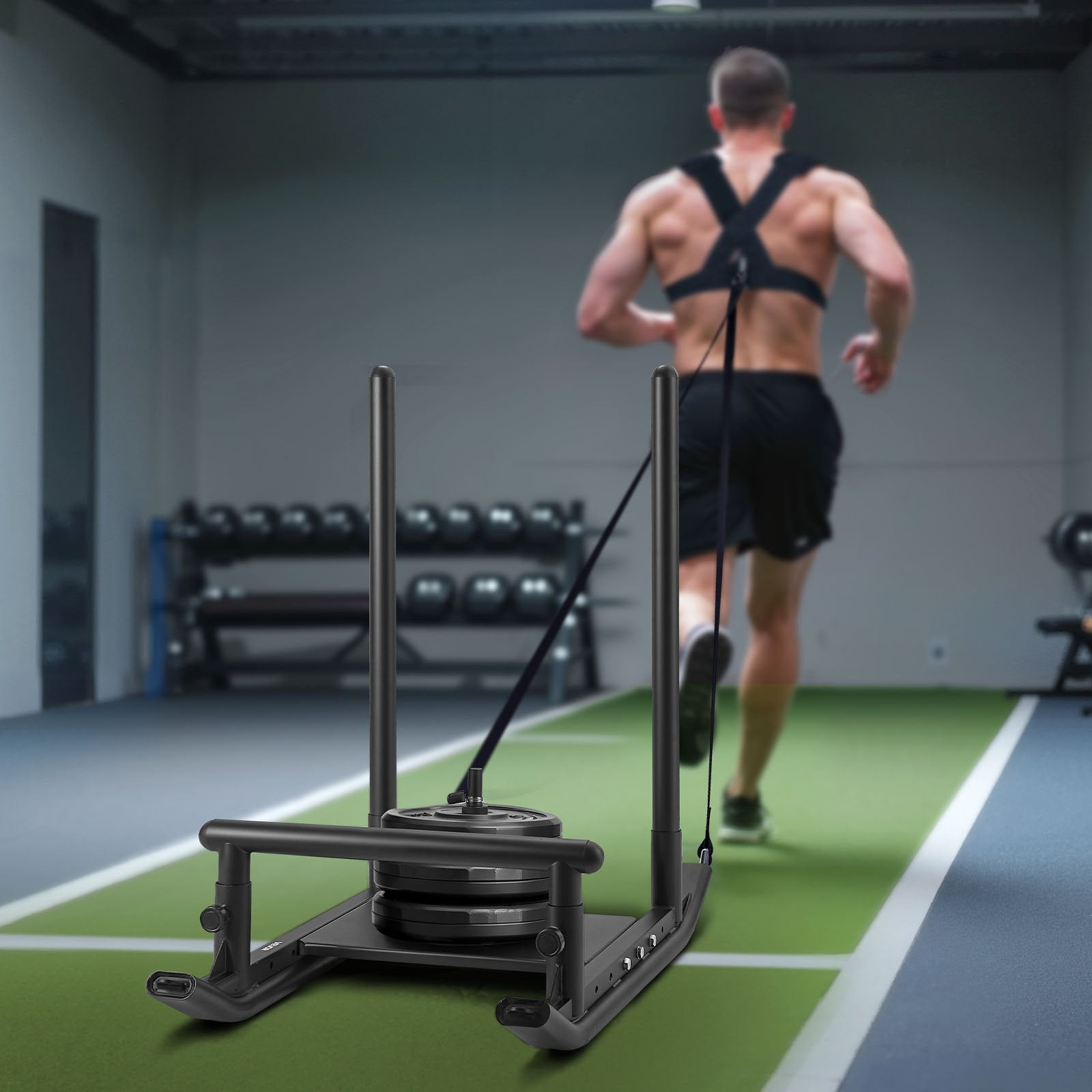 Mobility & Accessibility: VEVOR Weight Sled, Steel Power Sled, Fitness Strength Training Sleds for Athletic Exercise Speed Improvement, Workout Fitness Equipment with Handle, Compatible with 25/51 mm Weight Plates, Black