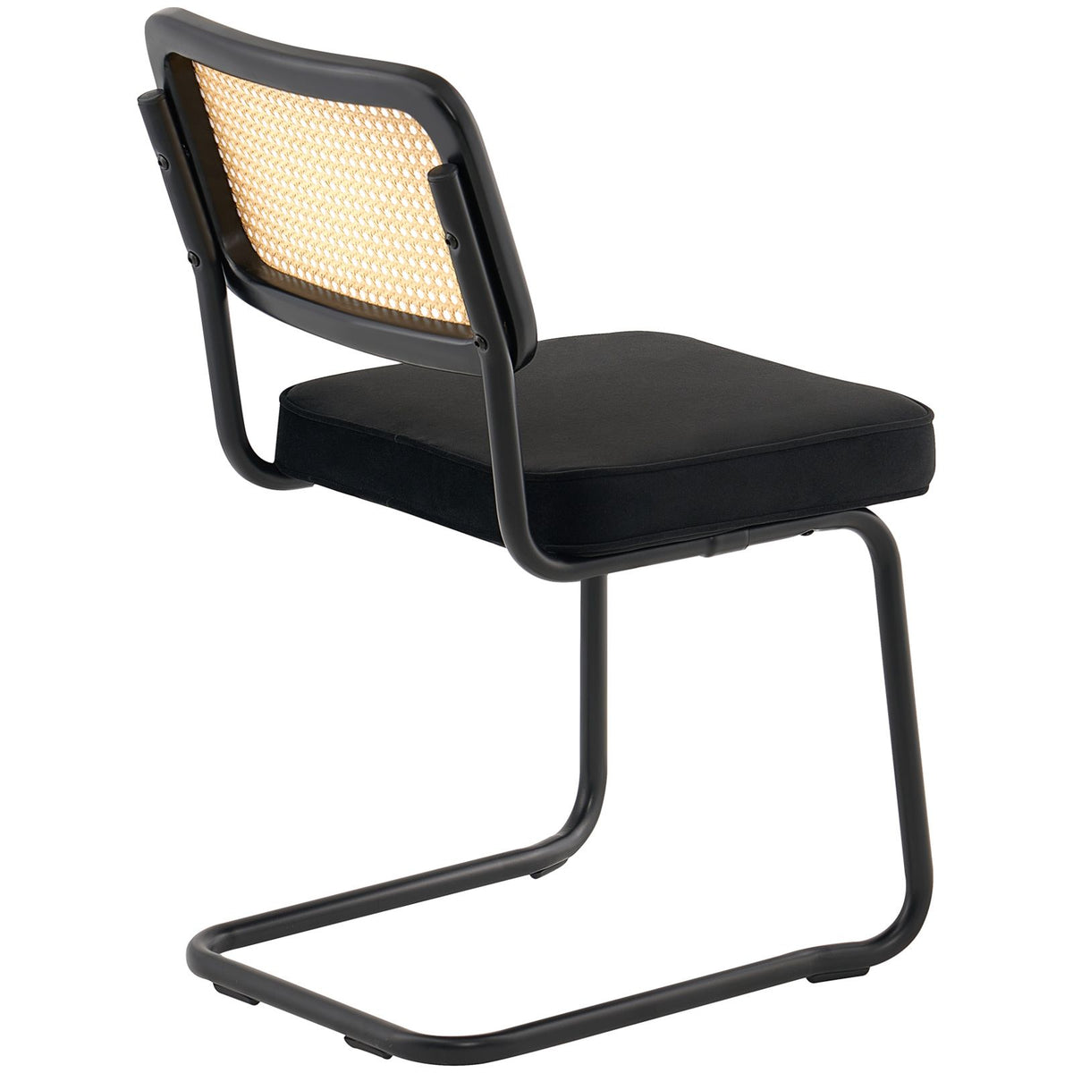 Rattan Chairs, Set of 4, Mid Century Modern Dining Chair, Upholstered Velvet Accent Chair with Rattan Back, Retro Dining Room Kitchen Chair for Living Room, Bedroom, Reading Room, Office, Black