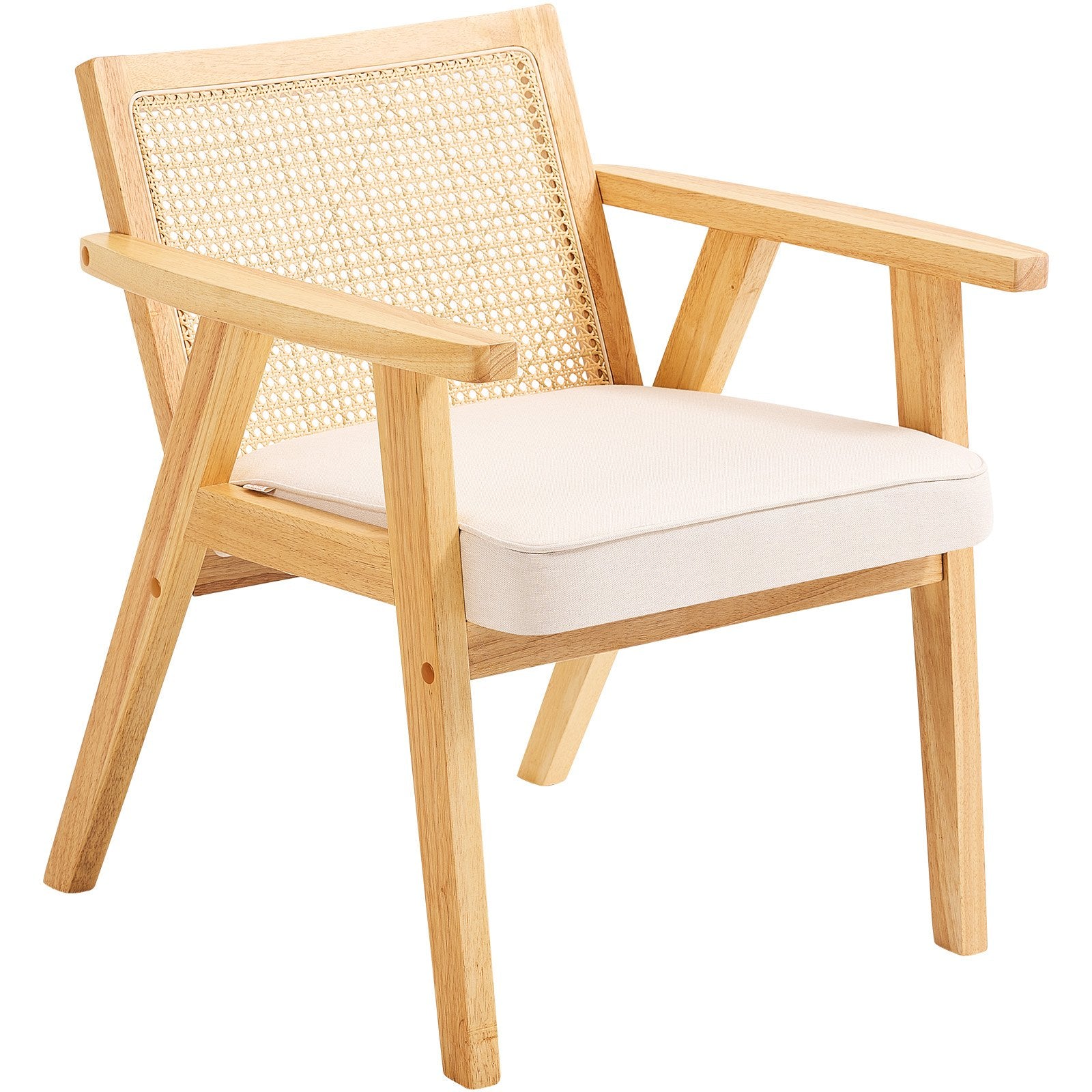 Outdoor Chairs: VEVOR Rattan Chair, Mid Century Modern Dining Chair with Armrest, Upholstered Chair with Rattan Back, Retro Rattan Dining Room Kitchen Chair for Living Room, Bedroom, Reading Room, and Office, Beige