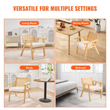 Outdoor Chairs: VEVOR Rattan Chair, Mid Century Modern Dining Chair with Armrest, Upholstered Chair with Rattan Back, Retro Rattan Dining Room Kitchen Chair for Living Room, Bedroom, Reading Room, and Office, Beige
