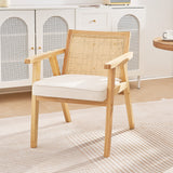 Outdoor Chairs: VEVOR Rattan Chair, Mid Century Modern Dining Chair with Armrest, Upholstered Chair with Rattan Back, Retro Rattan Dining Room Kitchen Chair for Living Room, Bedroom, Reading Room, and Office, Beige