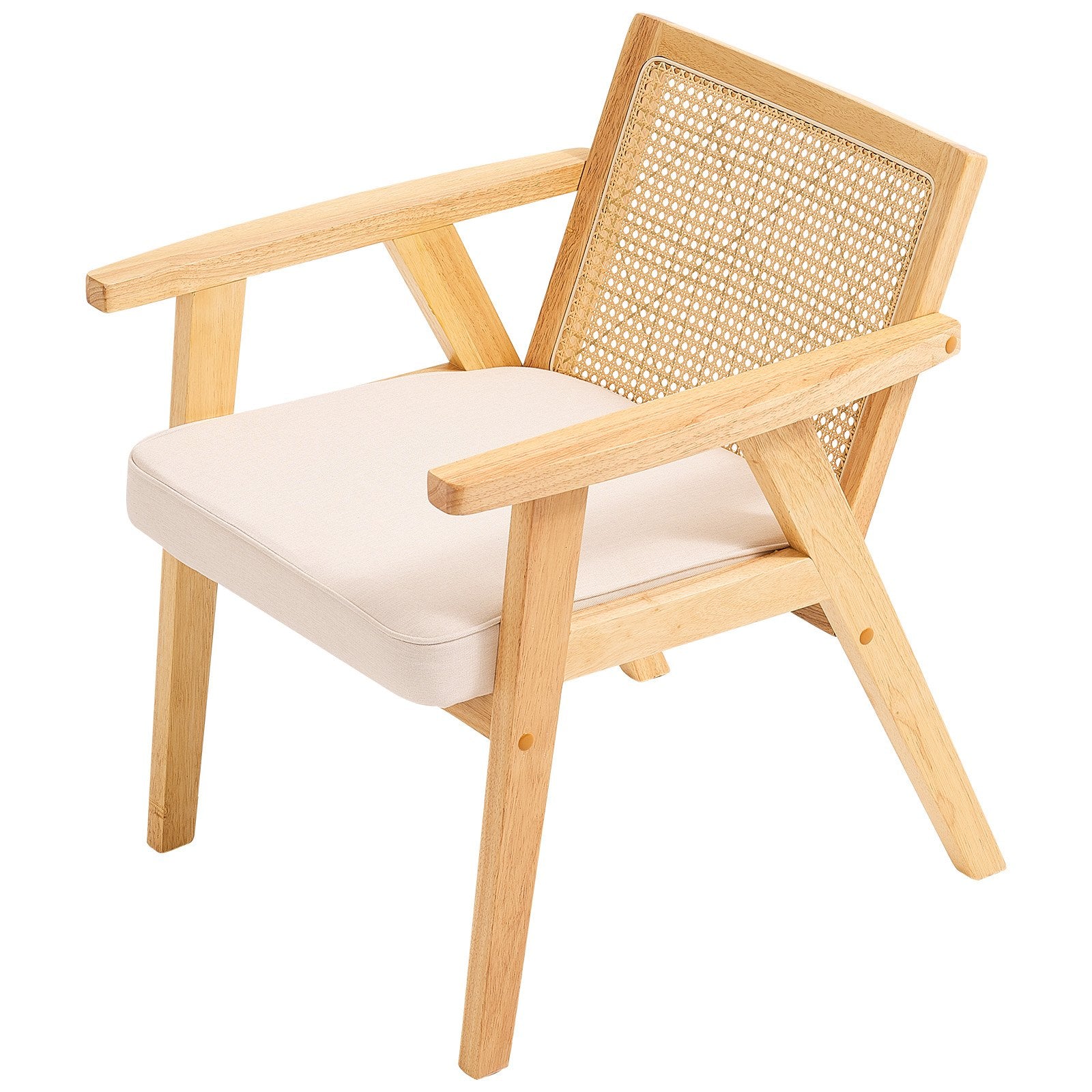 Outdoor Chairs: VEVOR Rattan Chair, Mid Century Modern Dining Chair with Armrest, Upholstered Chair with Rattan Back, Retro Rattan Dining Room Kitchen Chair for Living Room, Bedroom, Reading Room, and Office, Beige