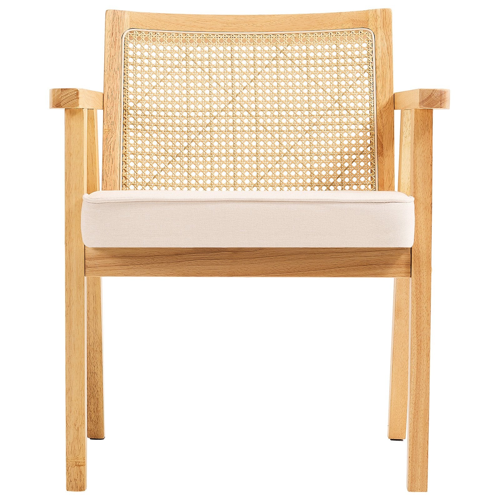 Outdoor Chairs: VEVOR Rattan Chair, Mid Century Modern Dining Chair with Armrest, Upholstered Chair with Rattan Back, Retro Rattan Dining Room Kitchen Chair for Living Room, Bedroom, Reading Room, and Office, Beige