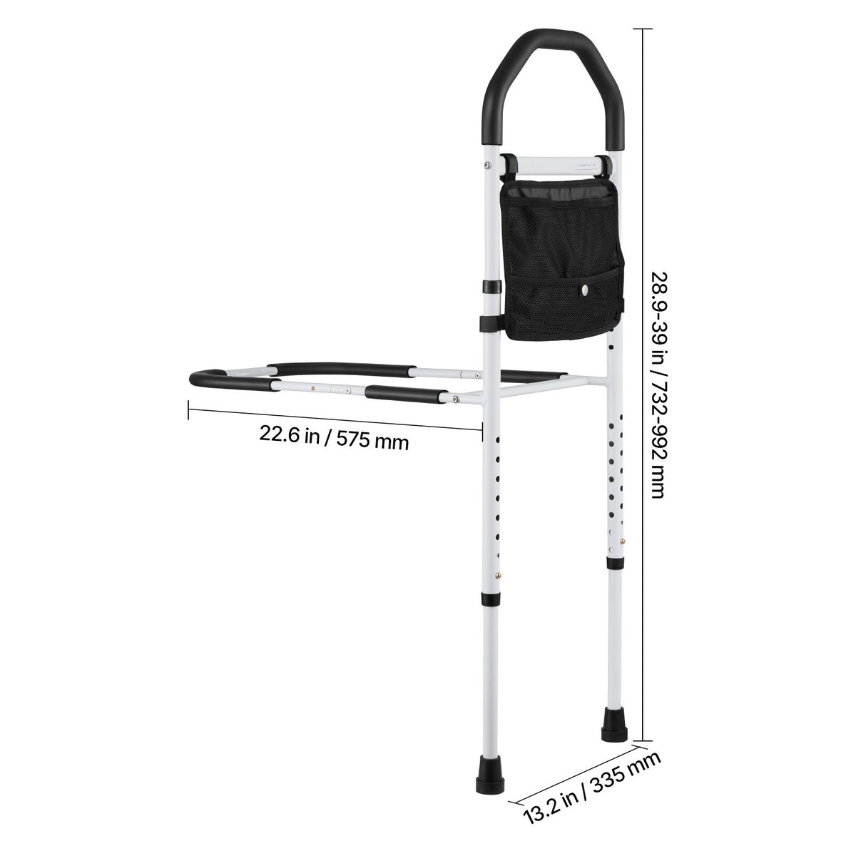 Bed Rail for Elderly, Bedside Assist Rails with Supporting Leg and PU Handrail, Adjustable Height Carbon Steel Pipe Bedside Cane, Bed Bars for Seniors & Patients, Fits King, Queen, Full, Twin