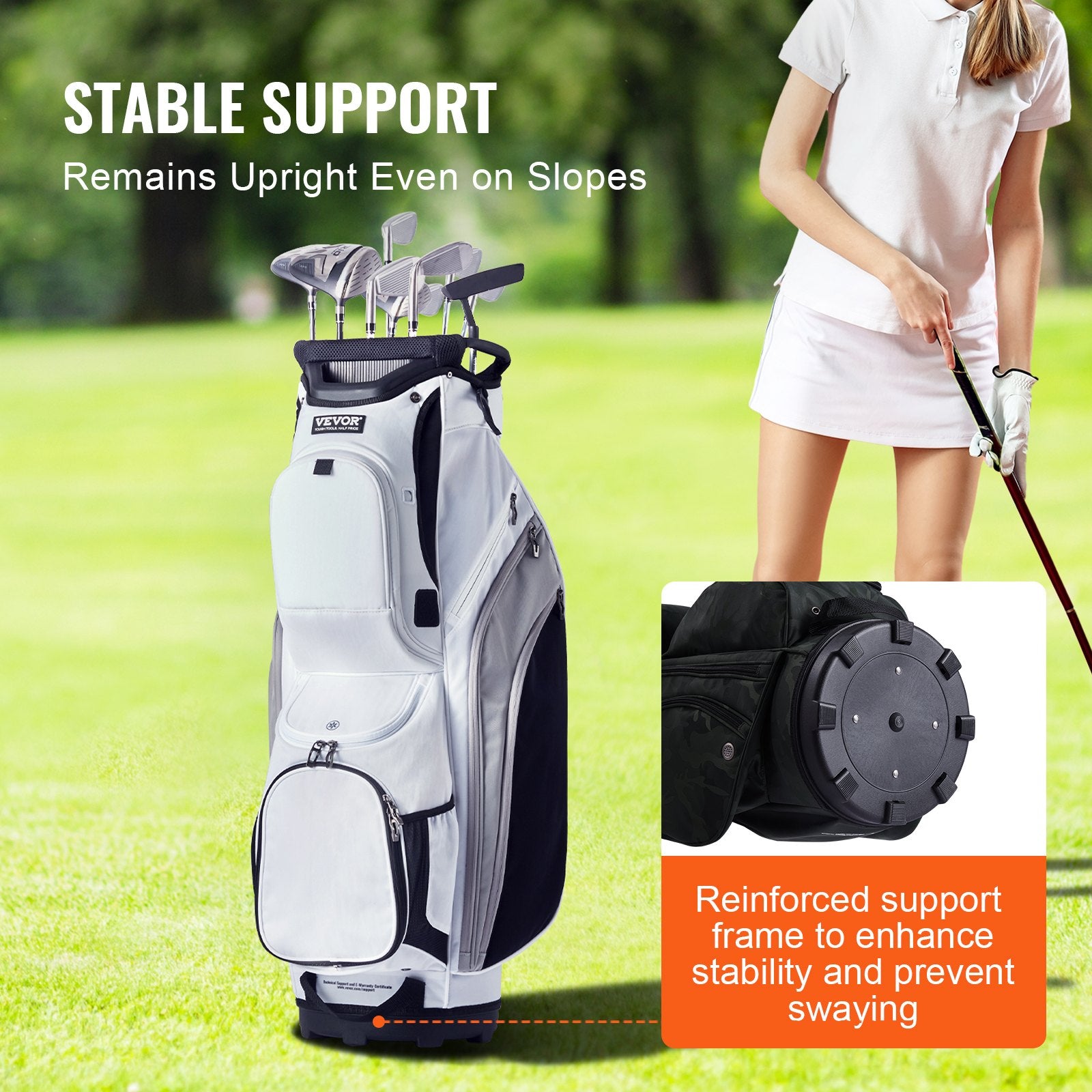 Golf Cart Bag with 14 Way Organizer Divider Top, 36” 13 Pockets Premium Nylon Cart Bag, Durable Golf Bags with Handles & Dust Cover & Detachable Straps for Men & Women, White Color-Block