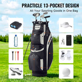 Golf Accessories: VEVOR Golf Cart Bag with 14 Way Organizer Divider Top, 13 Pockets Premium Cart Bag, Durable 600D Polyester Fabric Golf Bags with Handles & Dust Cover & Detachable Straps for Men & Women, Black Color-Block