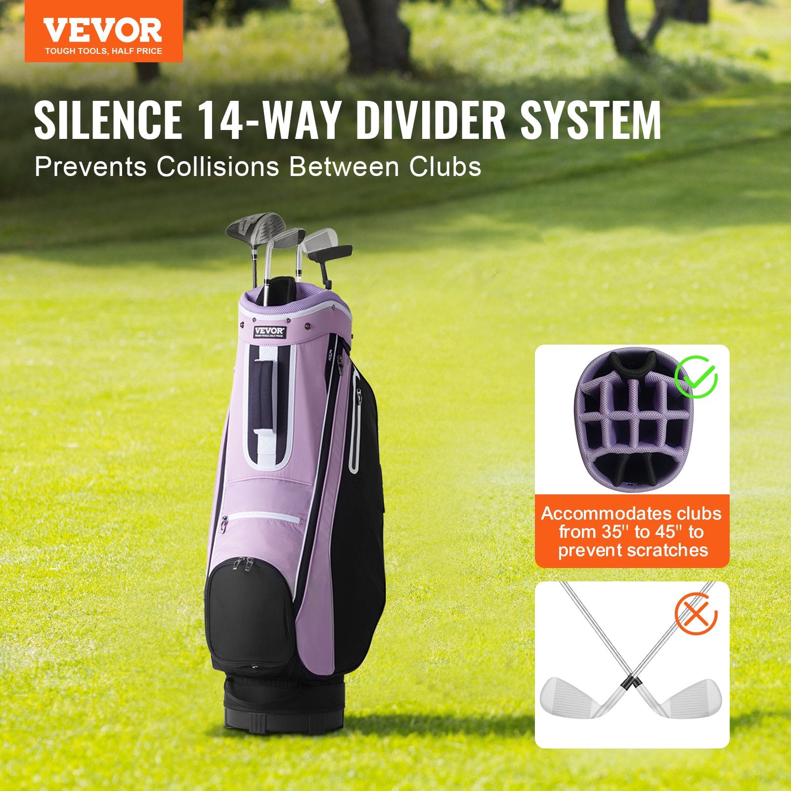Cat Carriers & Crates: VEVOR Golf Cart Bag with 14 Way Organizer Divider Top, 36” Multiple Pockets Premium Cart Bag, Durable Golf Bags with Handles & Dust Cover & Detachable Strap for Men & Women, Black Purple