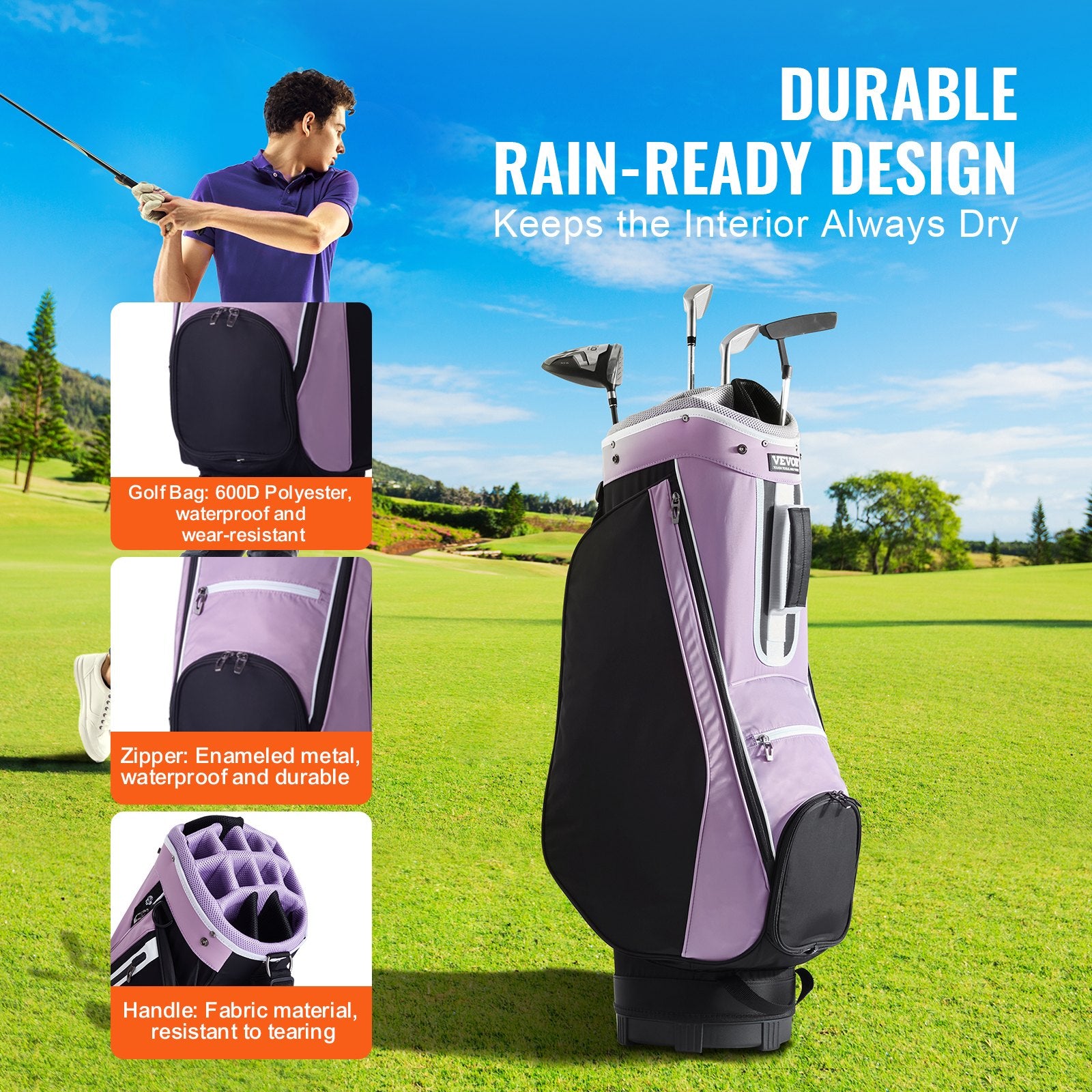Cat Carriers & Crates: VEVOR Golf Cart Bag with 14 Way Organizer Divider Top, 36” Multiple Pockets Premium Cart Bag, Durable Golf Bags with Handles & Dust Cover & Detachable Strap for Men & Women, Black Purple