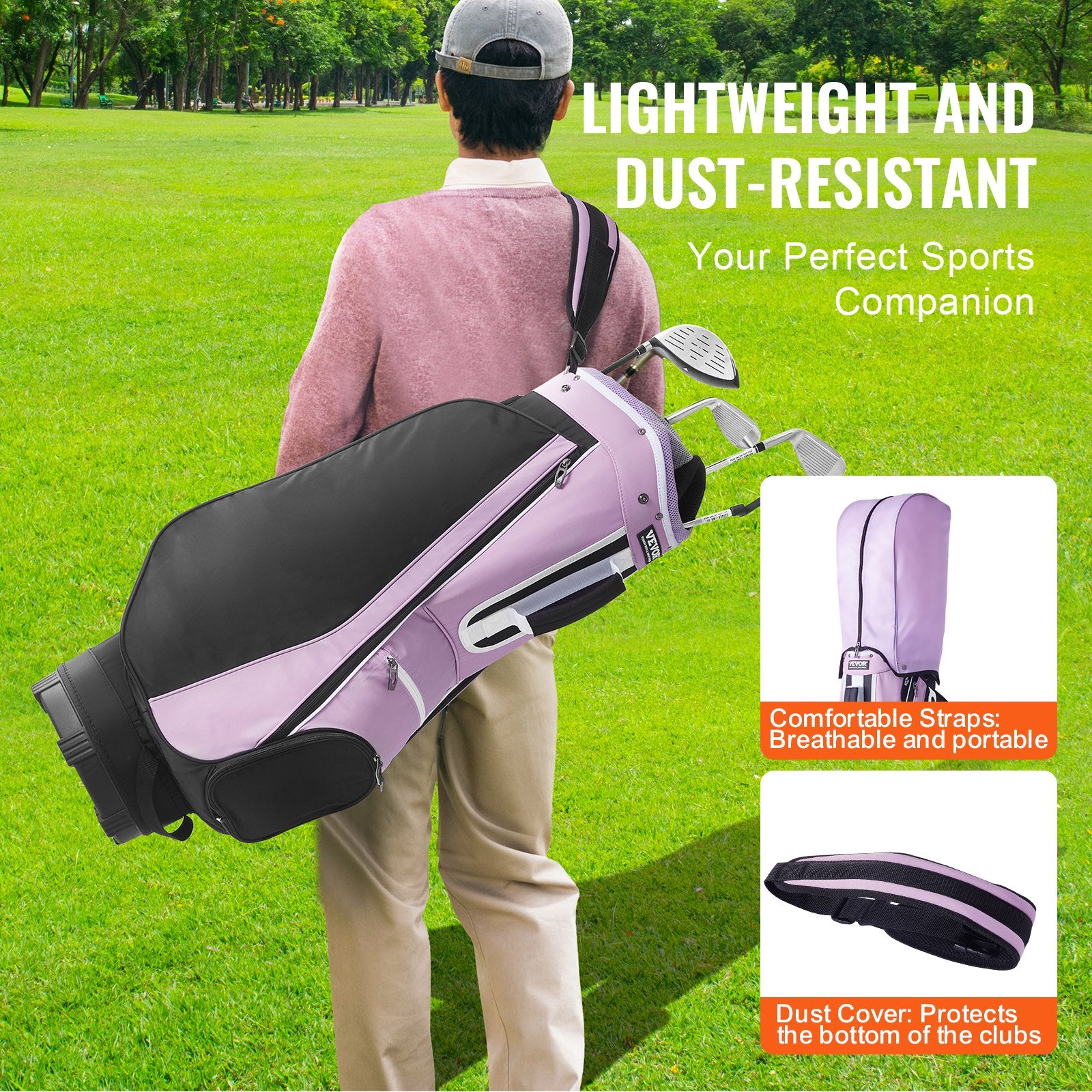 Cat Carriers & Crates: VEVOR Golf Cart Bag with 14 Way Organizer Divider Top, 36” Multiple Pockets Premium Cart Bag, Durable Golf Bags with Handles & Dust Cover & Detachable Strap for Men & Women, Black Purple