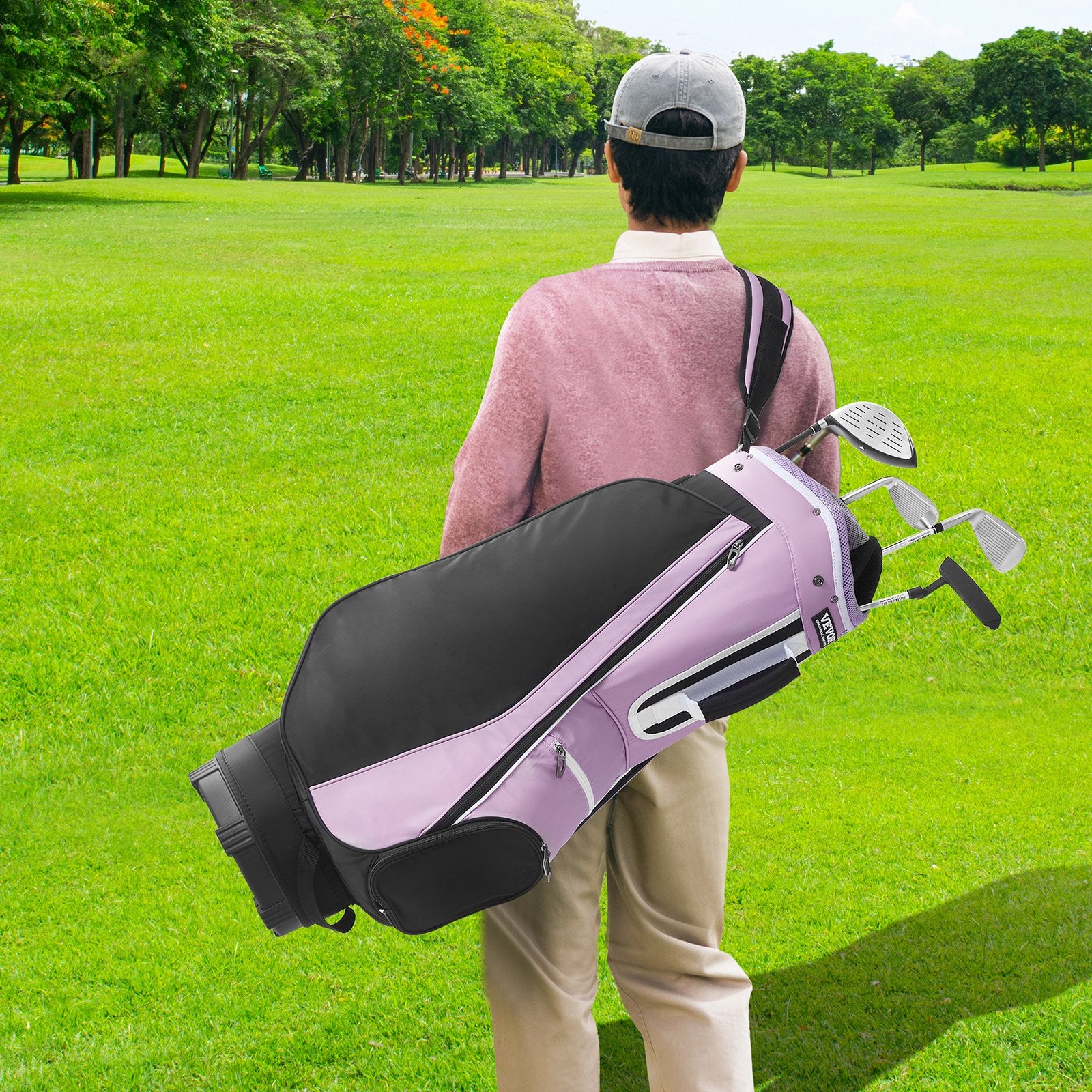 Cat Carriers & Crates: VEVOR Golf Cart Bag with 14 Way Organizer Divider Top, 36” Multiple Pockets Premium Cart Bag, Durable Golf Bags with Handles & Dust Cover & Detachable Strap for Men & Women, Black Purple