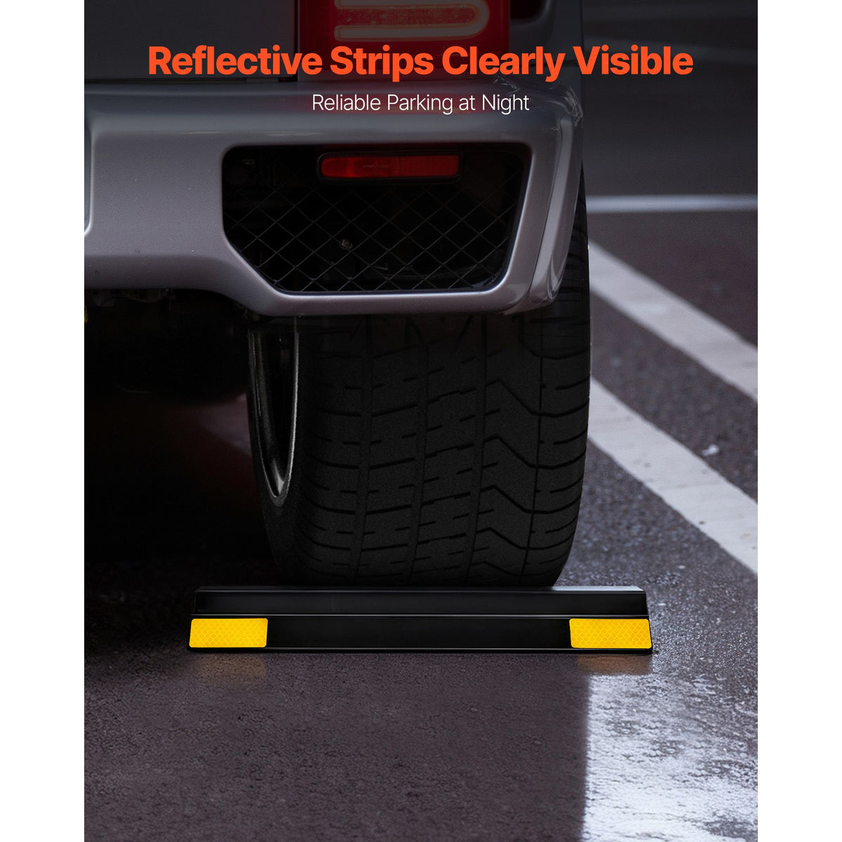 Parking Stopper, 406 mm 2 Pcs Heavy Duty Parking Aid for Garage, PP Curb Garage Floor Stopper with Reflective Strips, Vehicles Gadgets for Cars Vans Trucks Tire Wheel Guide Block Stops Bumpers