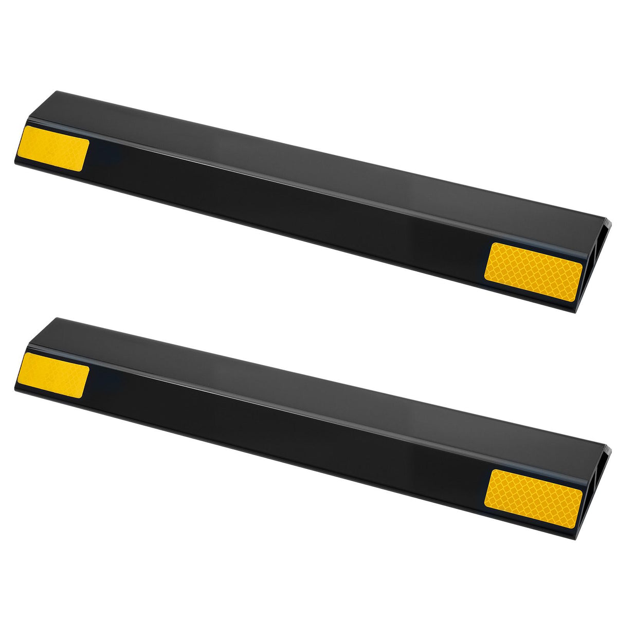 Parking Stopper, 446 mm 2 Pcs Heavy Duty Parking Aid for Garage, PP Curb Garage Floor Stopper with Reflective Strips, Vehicles Gadgets for Cars Vans Trucks Tire Wheel Guide Block Stops Bumpers