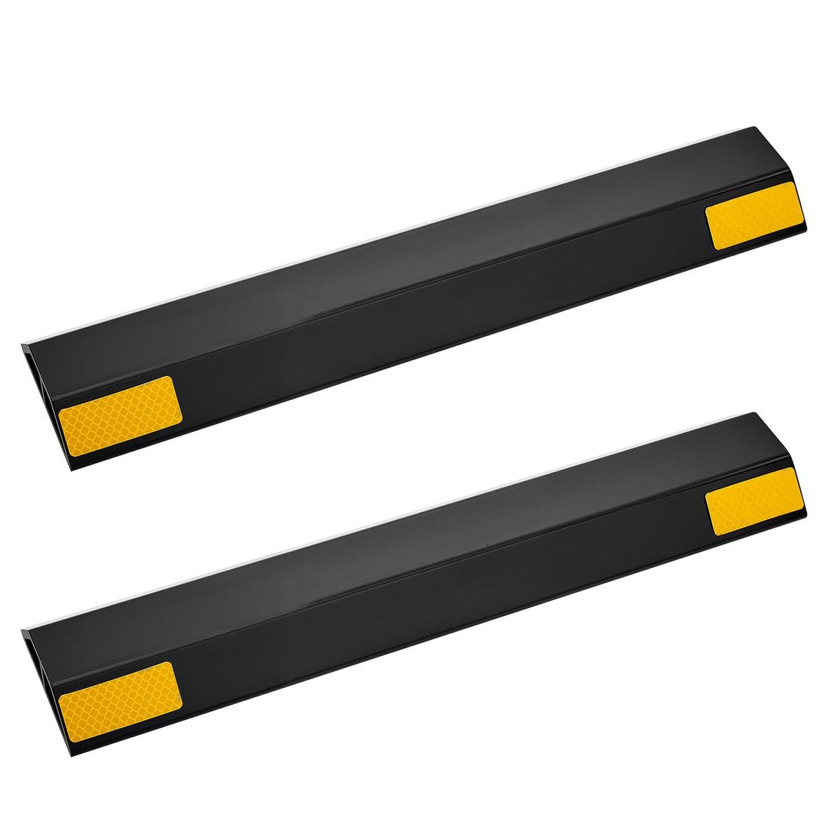 Parking Stopper, 446 mm 2 Pcs Heavy Duty Parking Aid for Garage, PP Curb Garage Floor Stopper with Reflective Strips, Vehicles Gadgets for Cars Vans Trucks Tire Wheel Guide Block Stops Bumpers