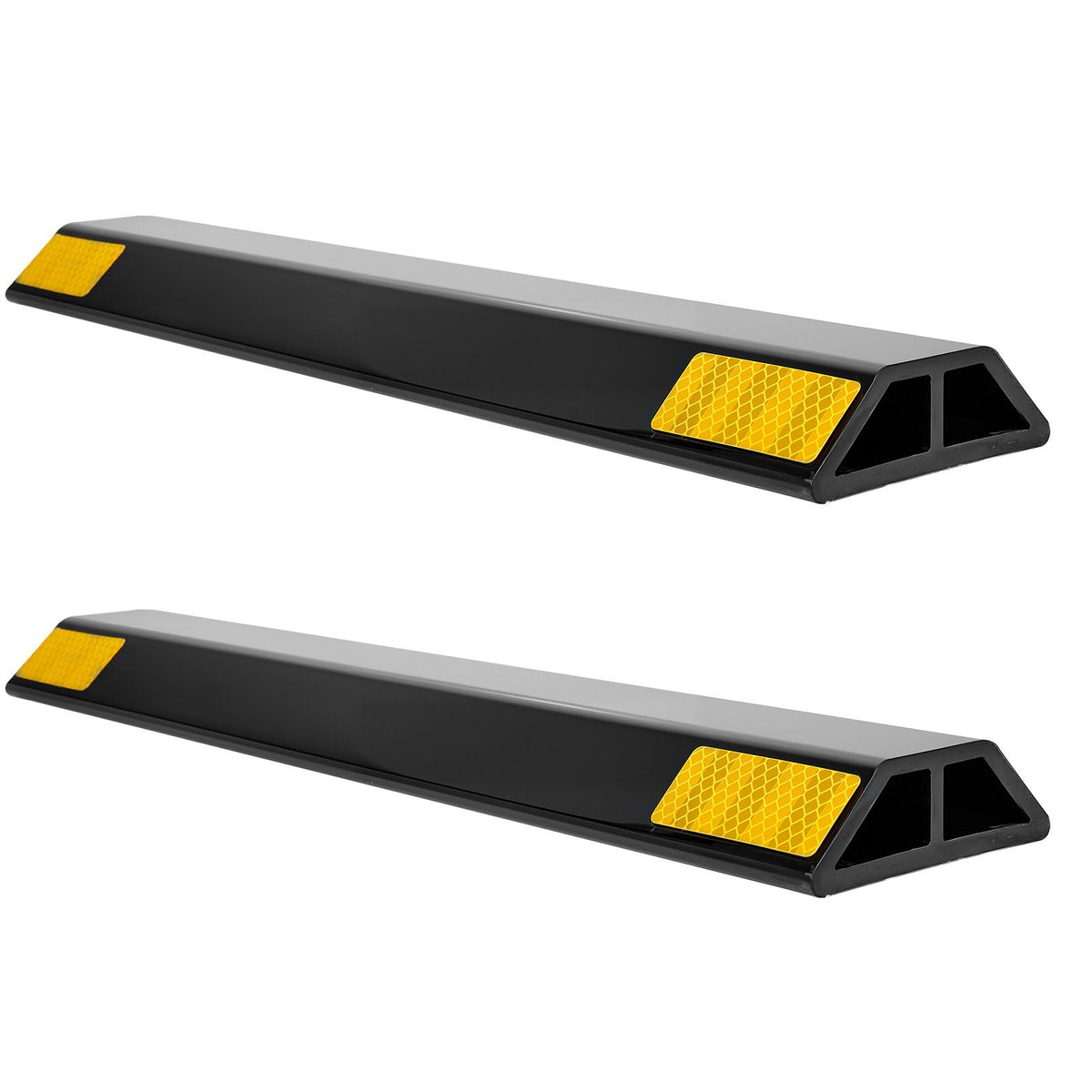 Parking Stopper, 446 mm 2 Pcs Heavy Duty Parking Aid for Garage, PP Curb Garage Floor Stopper with Reflective Strips, Vehicles Gadgets for Cars Vans Trucks Tire Wheel Guide Block Stops Bumpers