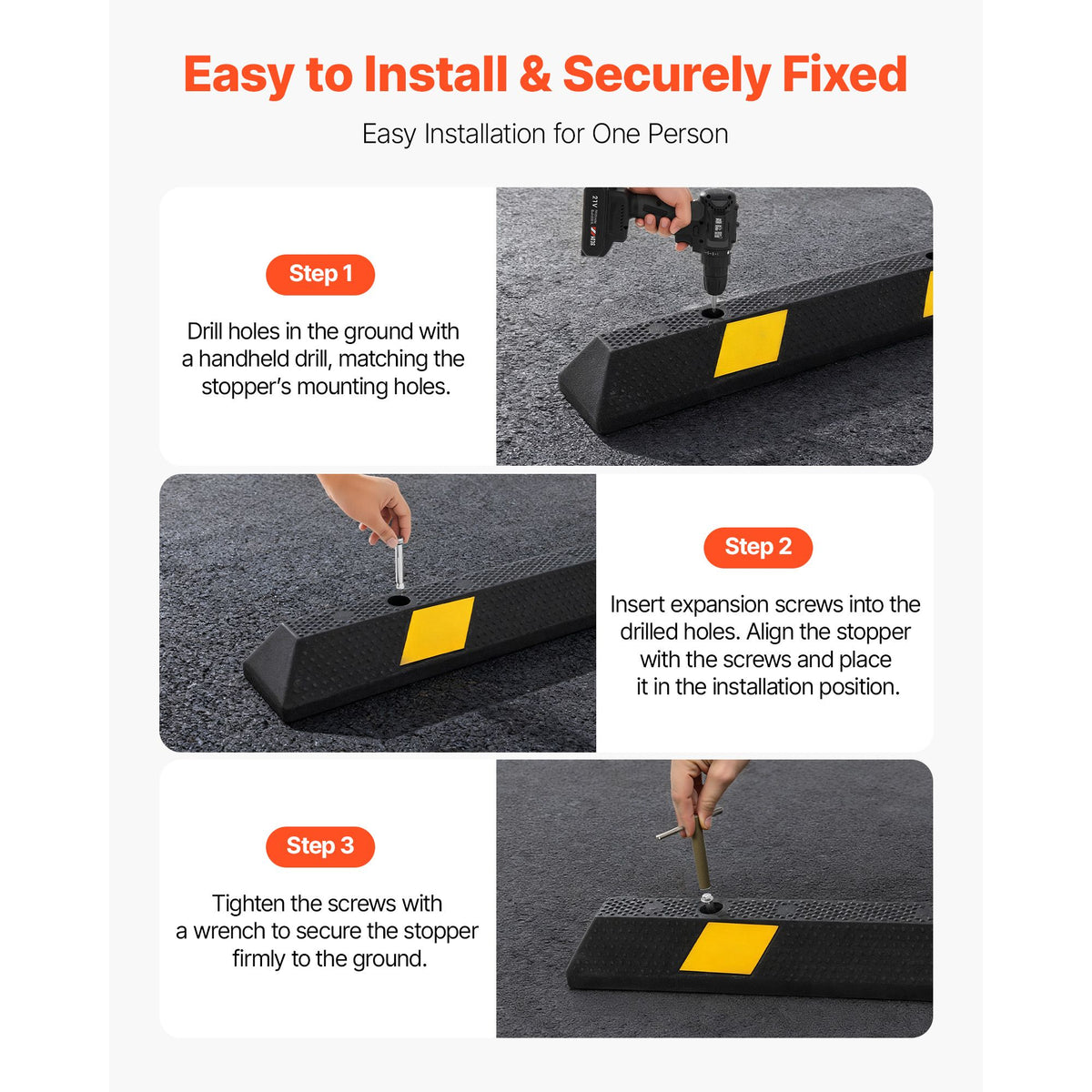 Parking Stopper, 1840 mm Heavy Duty Parking Aid for Garage, Rubber Curb Garage Floor Stopper with Reflective Strips, Vehicles Gadgets for Cars Vans Trucks Tire Wheel Guide Block Stops Bumpers