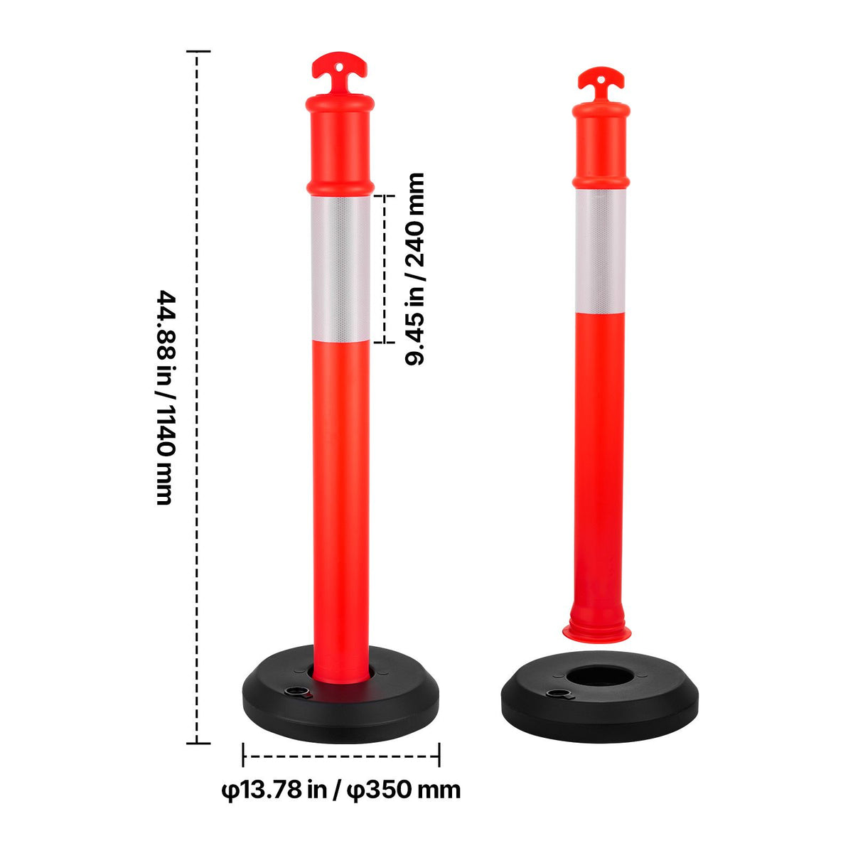 3 Pack Traffic Delineator Posts, 1140 mm Traffic Safety Cones with Fillable Base and Reflective Strips, Heavy Duty Delineator Posts for Construction Site, Parking Lot, Crowd Control, Red