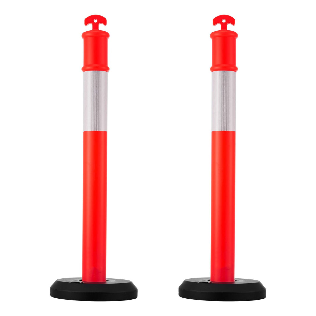 2 Pack Traffic Delineator Posts, 1140 mm Traffic Safety Cones with Fillable Base and Reflective Strips, Heavy Duty Delineator Posts for Construction Site, Parking Lot, Crowd Control, Red