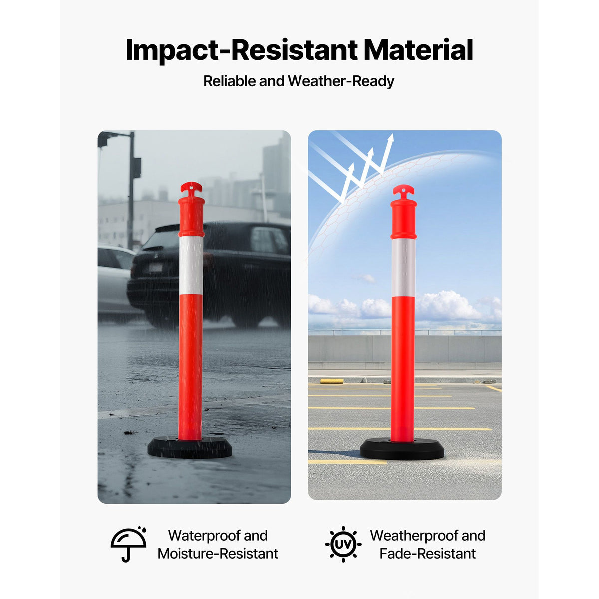 2 Pack Traffic Delineator Posts, 1140 mm Traffic Safety Cones with Fillable Base and Reflective Strips, Heavy Duty Delineator Posts for Construction Site, Parking Lot, Crowd Control, Red