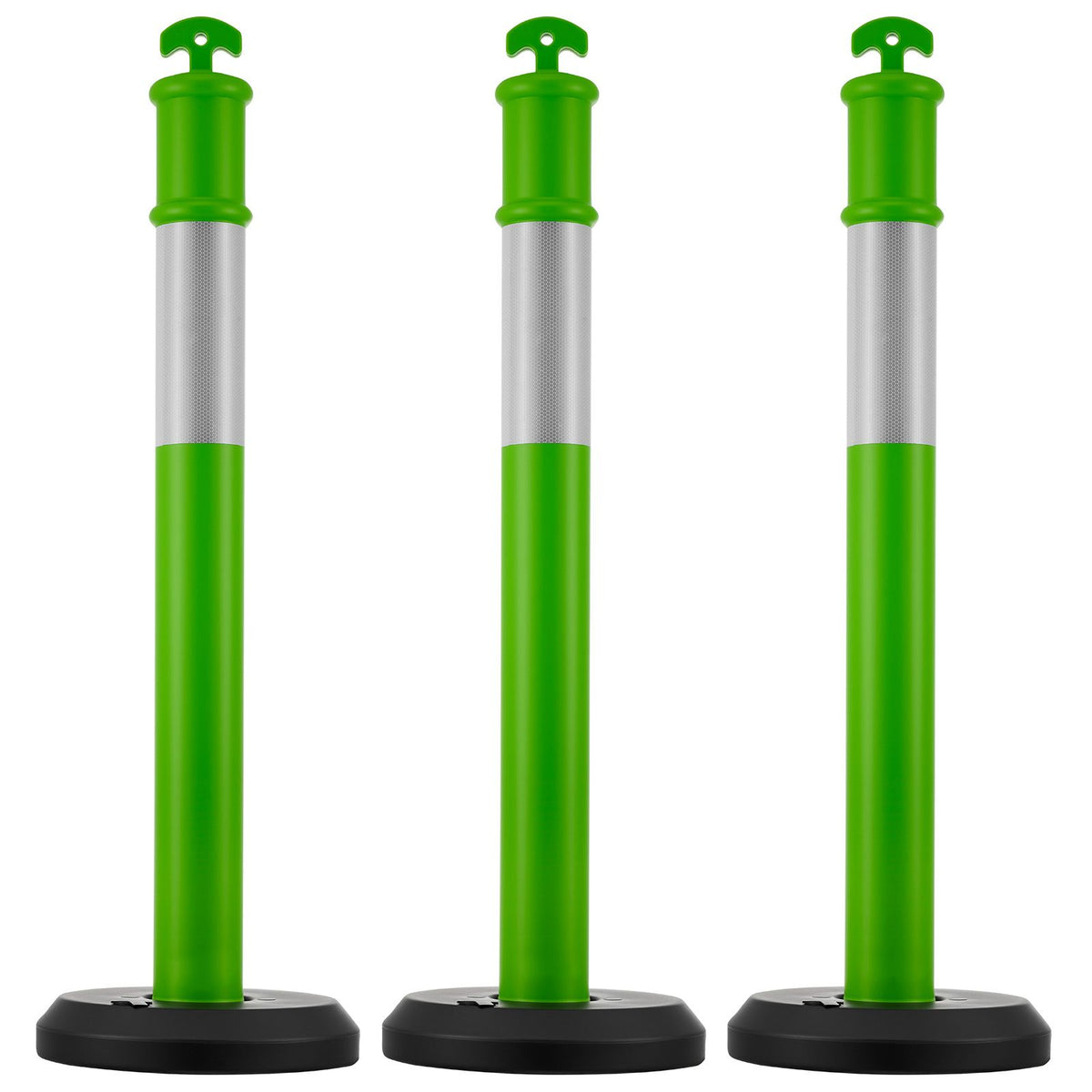 3 Pack Traffic Delineator Posts, 1140 mm Traffic Safety Cones with Fillable Base and Reflective Strips, Heavy Duty Delineator Posts for Construction Site, Parking Lot, Crowd Control, Green