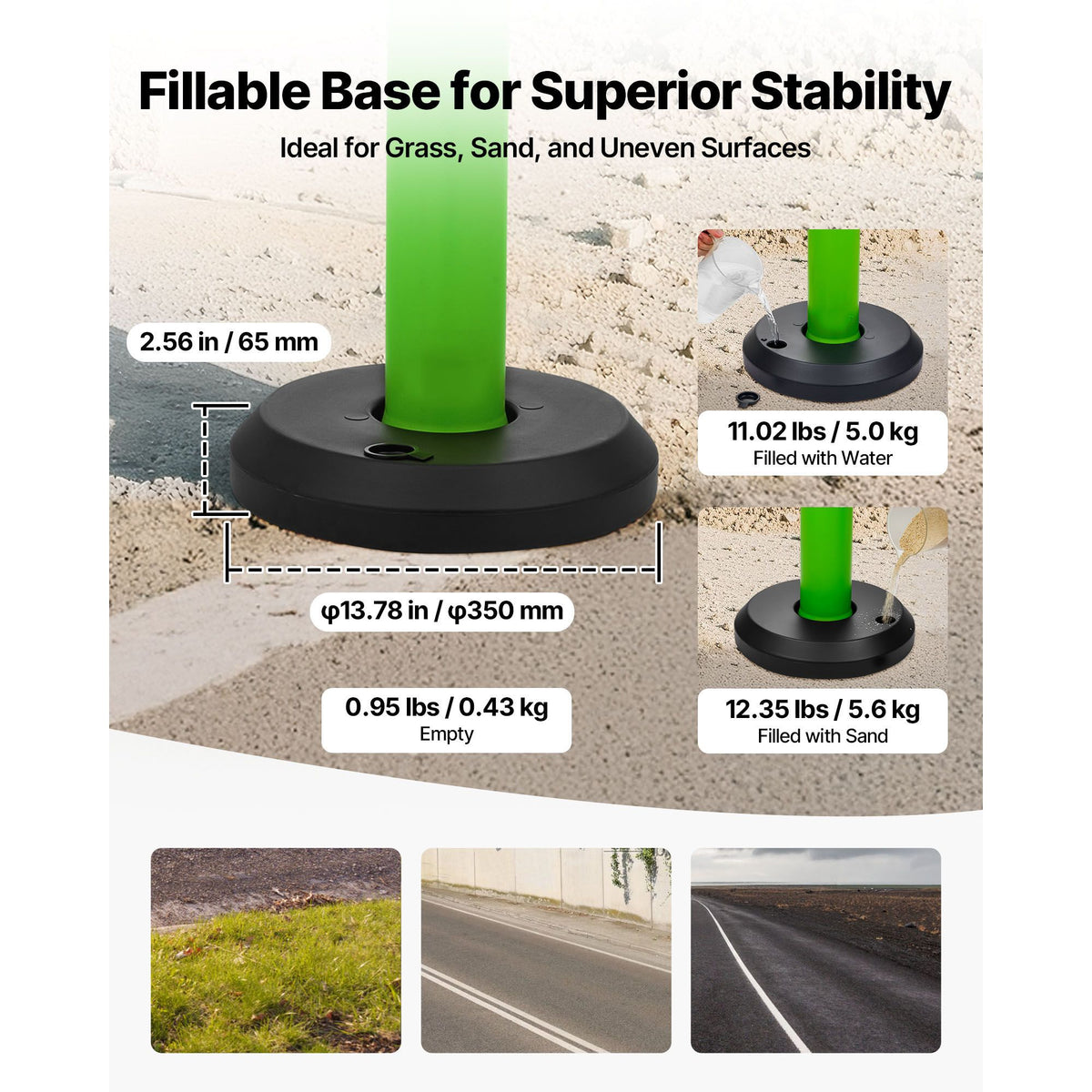 3 Pack Traffic Delineator Posts, 1140 mm Traffic Safety Cones with Fillable Base and Reflective Strips, Heavy Duty Delineator Posts for Construction Site, Parking Lot, Crowd Control, Green