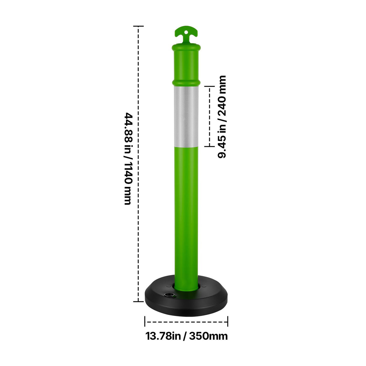 3 Pack Traffic Delineator Posts, 1140 mm Traffic Safety Cones with Fillable Base and Reflective Strips, Heavy Duty Delineator Posts for Construction Site, Parking Lot, Crowd Control, Green