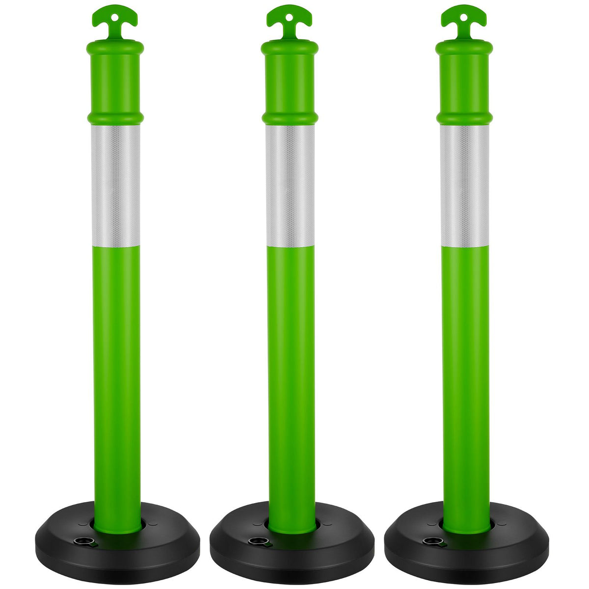 3 Pack Traffic Delineator Posts, 1140 mm Traffic Safety Cones with Fillable Base and Reflective Strips, Heavy Duty Delineator Posts for Construction Site, Parking Lot, Crowd Control, Green