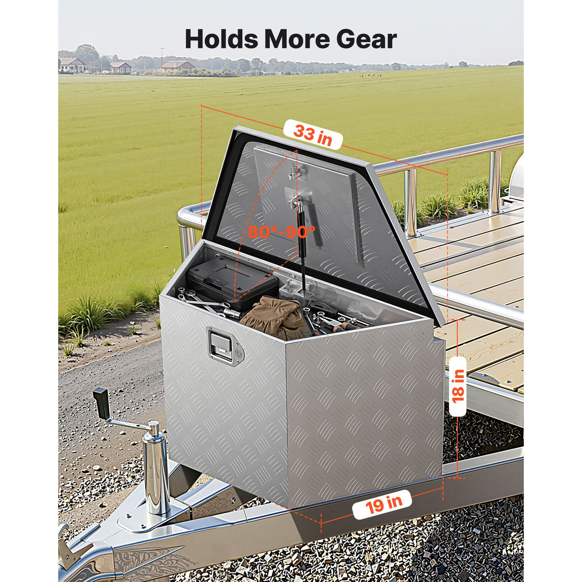 Trailer Tongue Box, 838 x 483 x 457 mm Aluminum Trailer Tongue Tool Box, Heavy Duty Storage Organizer with Lock & Keys, Utility Tool Chest for Pickup Truck Bed, RV, SUV, Off-Road Vehicle, Silver