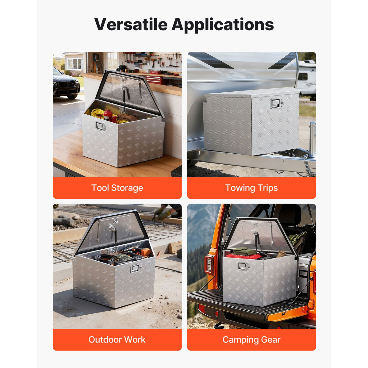 Trailer Tongue Box, 838 x 483 x 457 mm Aluminum Trailer Tongue Tool Box, Heavy Duty Storage Organizer with Lock & Keys, Utility Tool Chest for Pickup Truck Bed, RV, SUV, Off-Road Vehicle, Silver