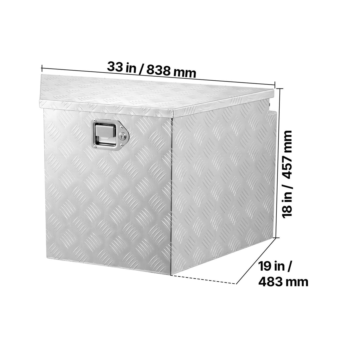 Trailer Tongue Box, 838 x 483 x 457 mm Aluminum Trailer Tongue Tool Box, Heavy Duty Storage Organizer with Lock & Keys, Utility Tool Chest for Pickup Truck Bed, RV, SUV, Off-Road Vehicle, Silver