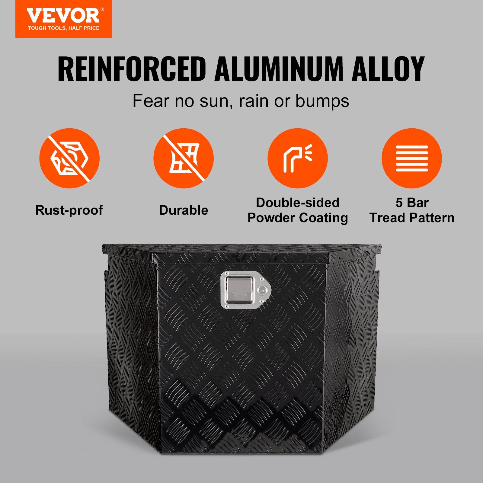 Bicycle Stands & Storage: VEVOR Trailer Tongue Box, Aluminum Alloy Diamond Plate Tongue Box Tool Chest, Heavy Duty Trailer Box Storage with Lock and Keys, for Pickup Truck, RV, Trailer, 737 x 410 x 460 mm/29x16.5x18inch