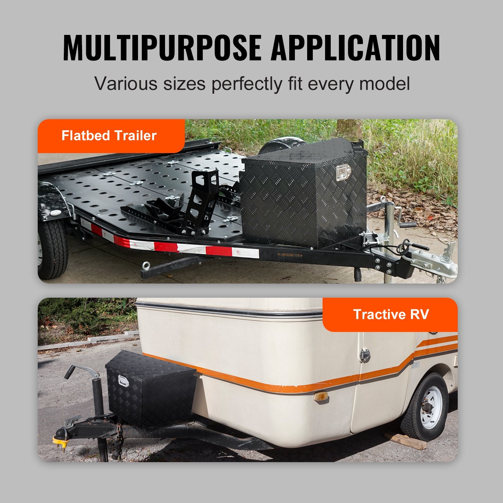Bicycle Stands & Storage: VEVOR Trailer Tongue Box, Aluminum Alloy Diamond Plate Tongue Box Tool Chest, Heavy Duty Trailer Box Storage with Lock and Keys, for Pickup Truck, RV, Trailer, 737 x 410 x 460 mm/29x16.5x18inch