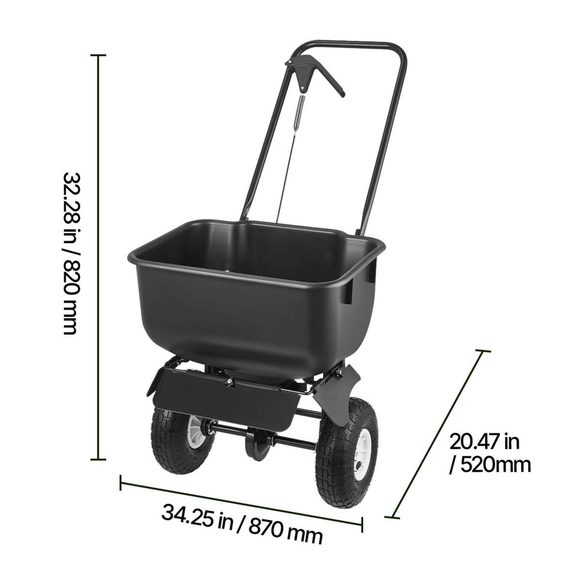 Push Lawn Spreader, 3.6m Spreading Width, Broadcast Spreader with 36.3kg Load Capacity & 10 in All-Terrain Tires, Walk-Behind Garden & Lawn Broadcast Spreaders for Seed Fertilizer, Salt Ice Melt