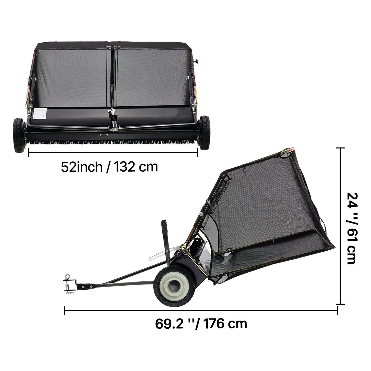 26.7 cm Tow Behind Lawn Sweeper, 26 cu.ft. Large Yard Sweeper, Adjustable Sweeping Height, Heavy Duty Leaf & Grass Collector with Dumping Rope, Pull Behind Sweepers for Debris Grass Clippings