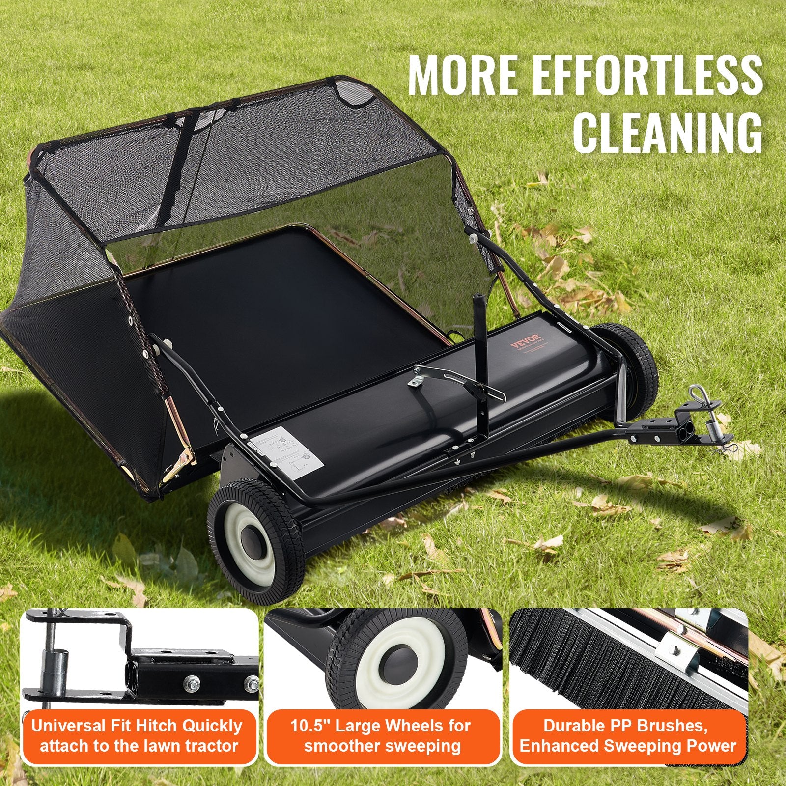 Lawn Rollers: VEVOR Tow-Behind Lawn Sweeper 132cm Leaf Yard Collector 26 cu.ft. Adjustable