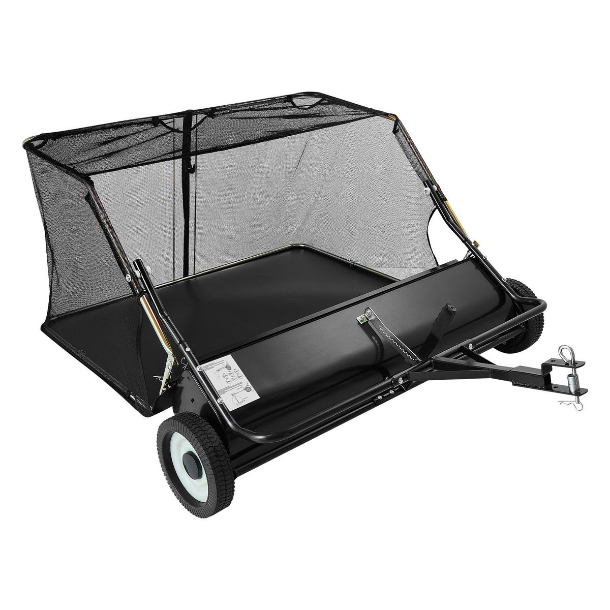 Tow Behind Lawn Sweeper, 122cm Pull Behind Yard Sweeper, 26 cu. ft Hopper Bag Capacity, Leaf & Grass Collector with Dumping Rope, Adjustable Sweeping Height, Garden Sweepers for Lawn Farm