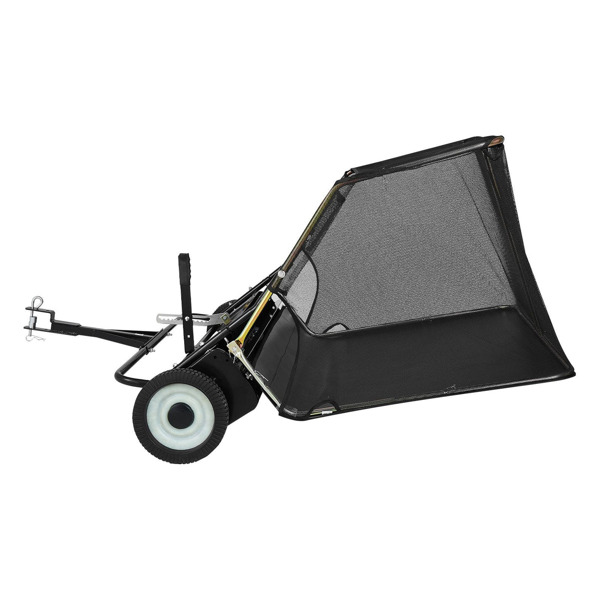 Tow Behind Lawn Sweeper, 122cm Pull Behind Yard Sweeper, 26 cu. ft Hopper Bag Capacity, Leaf & Grass Collector with Dumping Rope, Adjustable Sweeping Height, Garden Sweepers for Lawn Farm