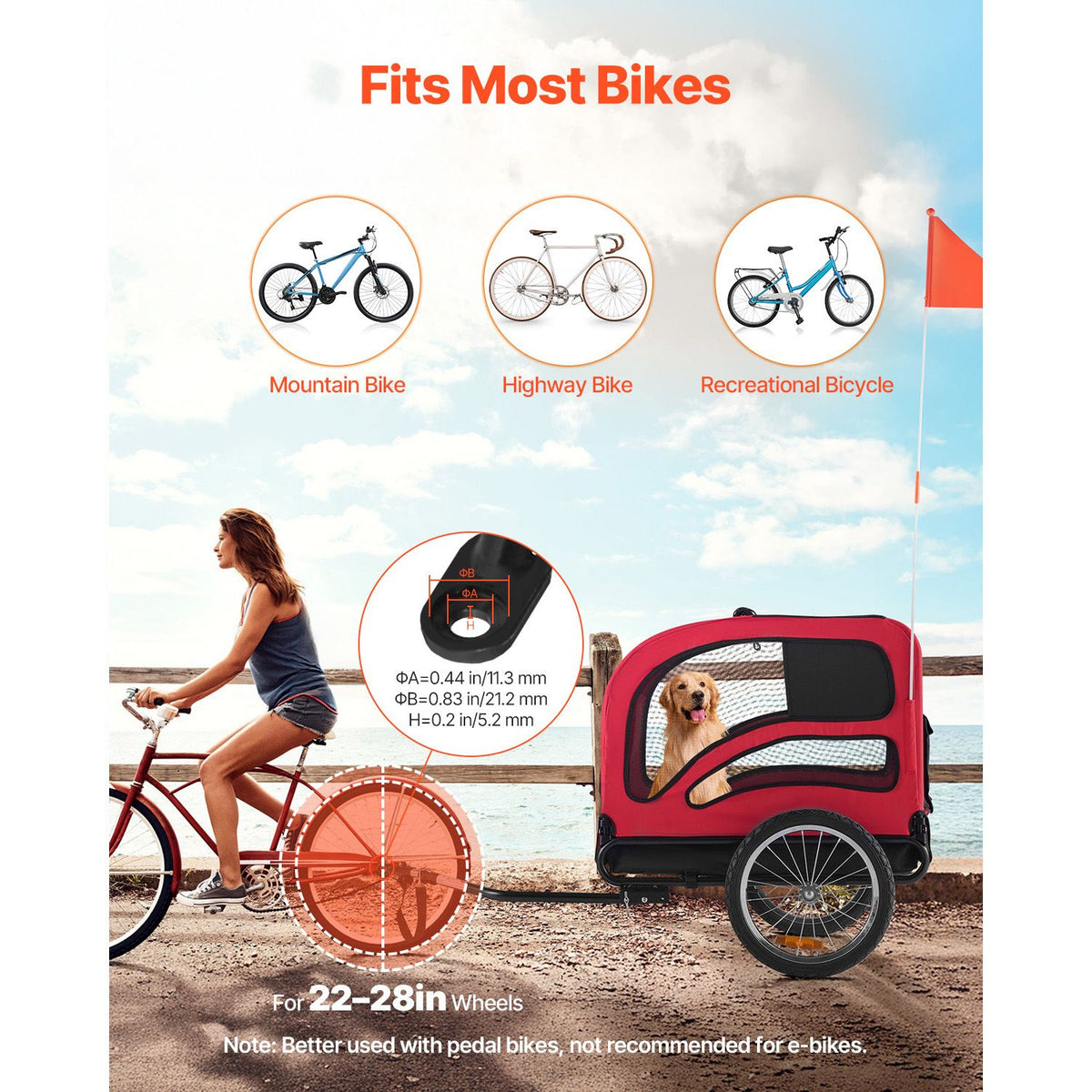 Dog Bike Trailer, Supports up to 45 kg, Pet Cart Bicycle Carrier for Small & Large Dogs, Easy Folding Frame with Quick Release Wheel, Universal Bicycle Coupler, Reflector, Flag, Internal Leash