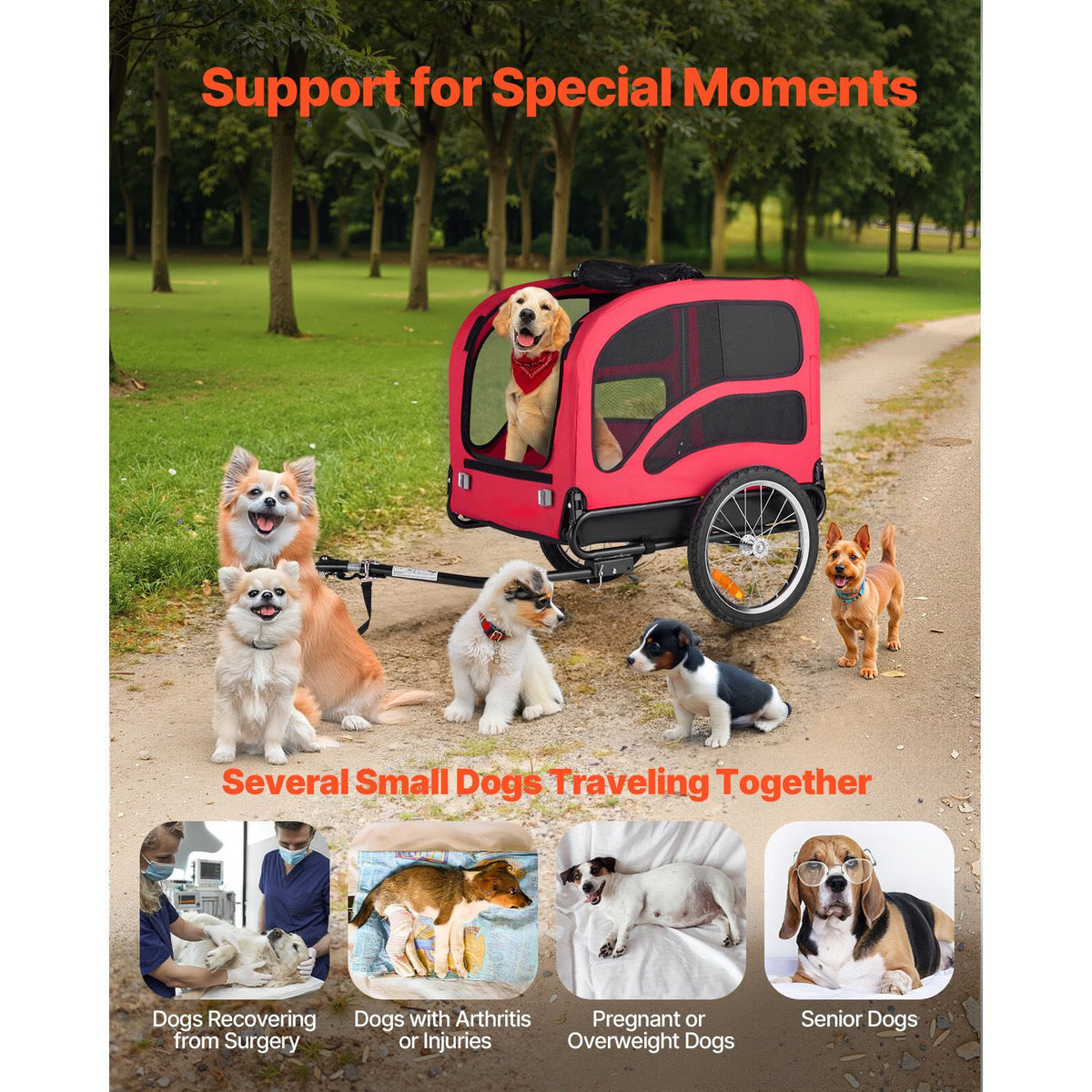 Dog Bike Trailer, Supports up to 45 kg, Pet Cart Bicycle Carrier for Small & Large Dogs, Easy Folding Frame with Quick Release Wheel, Universal Bicycle Coupler, Reflector, Flag, Internal Leash