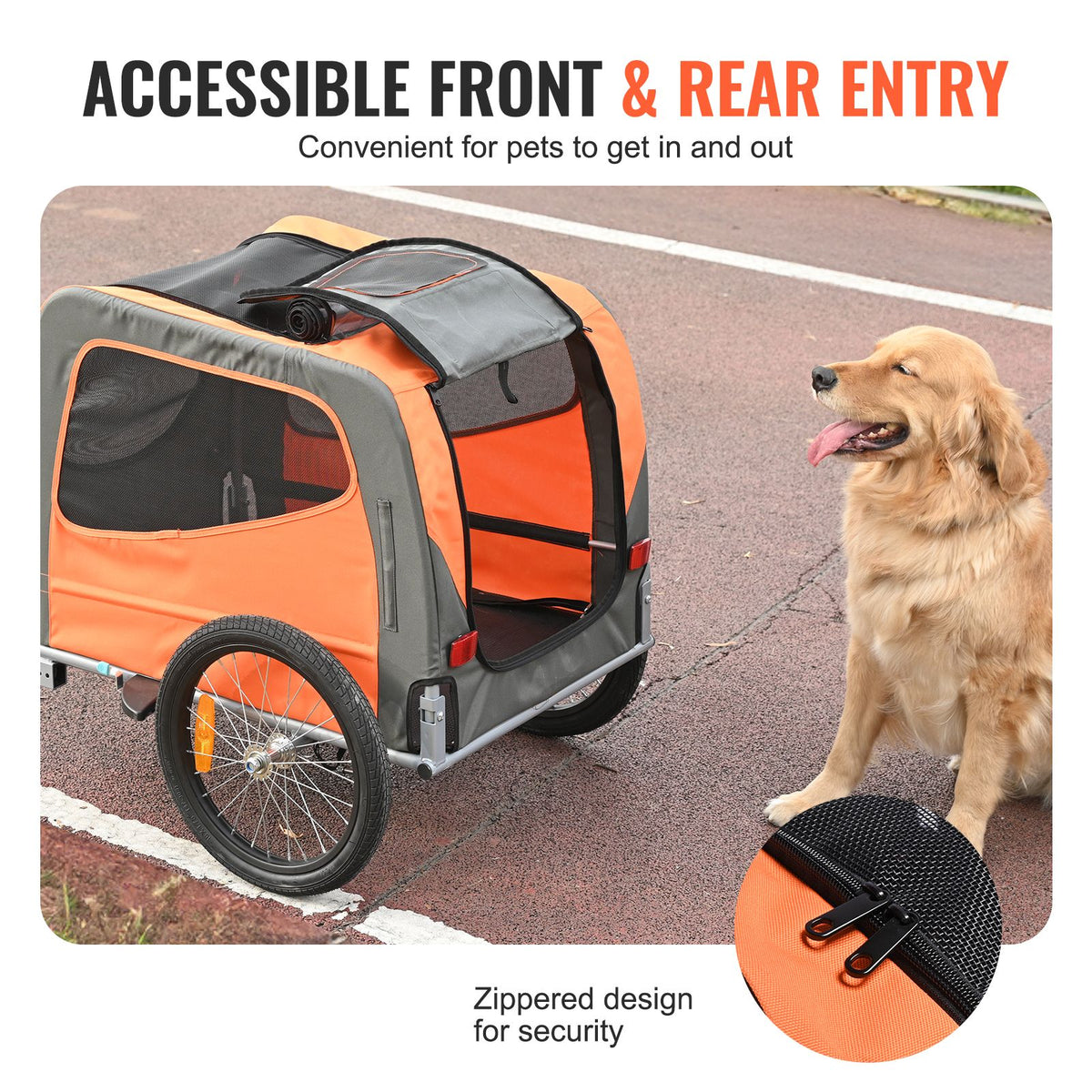 Dog Bike Trailer, Supports up to 30 kg, Pet Cart Bicycle Carrier, Easy Folding Frame with Quick Release Wheels, Universal Bicycle Coupler, Reflectors, Flag, Collapsible to Store, Orange/Gray