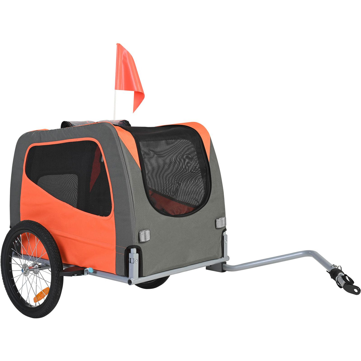 Dog Bike Trailer, Supports up to 30 kg, Pet Cart Bicycle Carrier, Easy Folding Frame with Quick Release Wheels, Universal Bicycle Coupler, Reflectors, Flag, Collapsible to Store, Orange/Gray