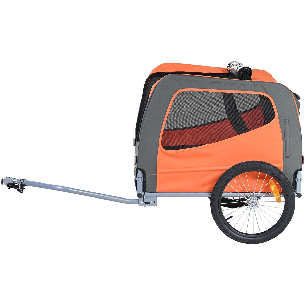 Dog Bike Trailer, Supports up to 30 kg, Pet Cart Bicycle Carrier, Easy Folding Frame with Quick Release Wheels, Universal Bicycle Coupler, Reflectors, Flag, Collapsible to Store, Orange/Gray