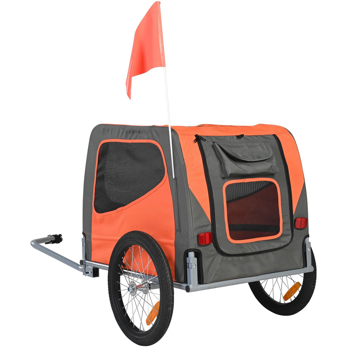 Dog Bike Trailer, Supports up to 30 kg, Pet Cart Bicycle Carrier, Easy Folding Frame with Quick Release Wheels, Universal Bicycle Coupler, Reflectors, Flag, Collapsible to Store, Orange/Gray