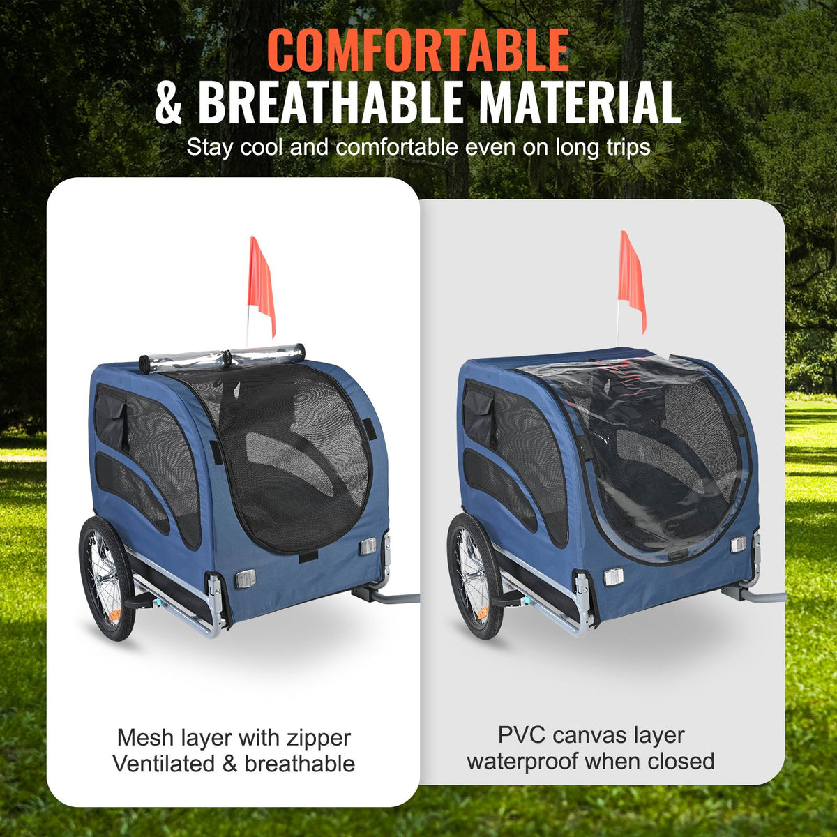 Dog Bike Trailer, Supports up to 45 kg, Pet Cart Bicycle Carrier, Easy Folding Frame with Quick Release Wheels, Universal Bicycle Coupler, Reflectors, Flag, Collapsible to Store, Blue/Black
