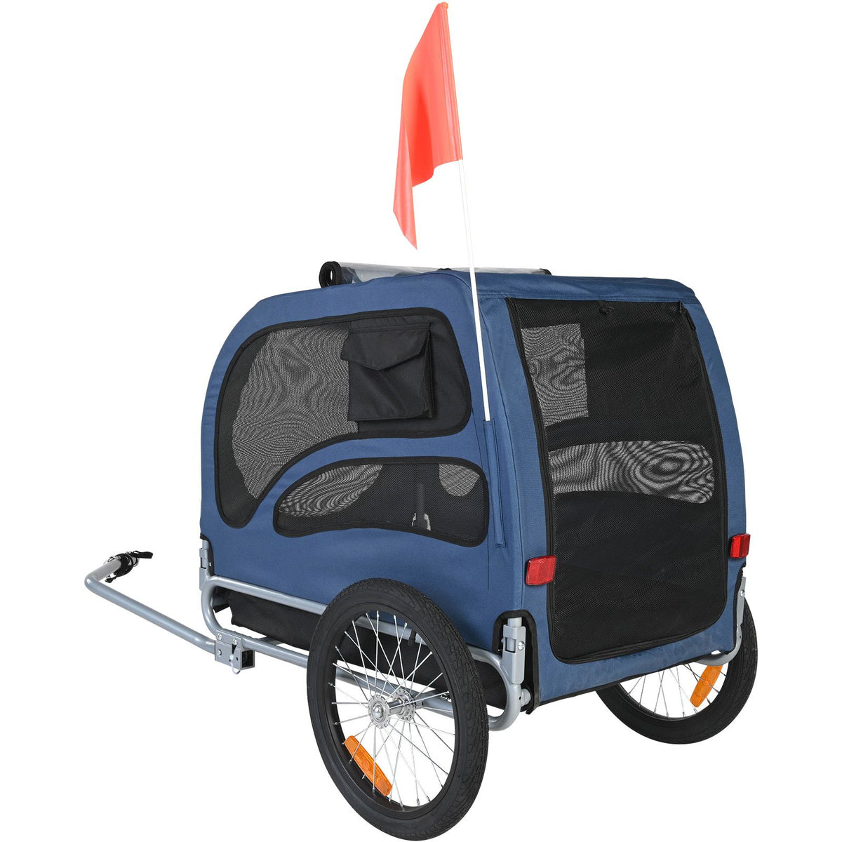 Dog Bike Trailer, Supports up to 45 kg, Pet Cart Bicycle Carrier, Easy Folding Frame with Quick Release Wheels, Universal Bicycle Coupler, Reflectors, Flag, Collapsible to Store, Blue/Black